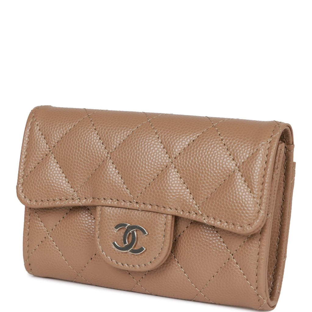 Chanel Flap  Holder Wallet Beige Caviar Light Gold Hardware