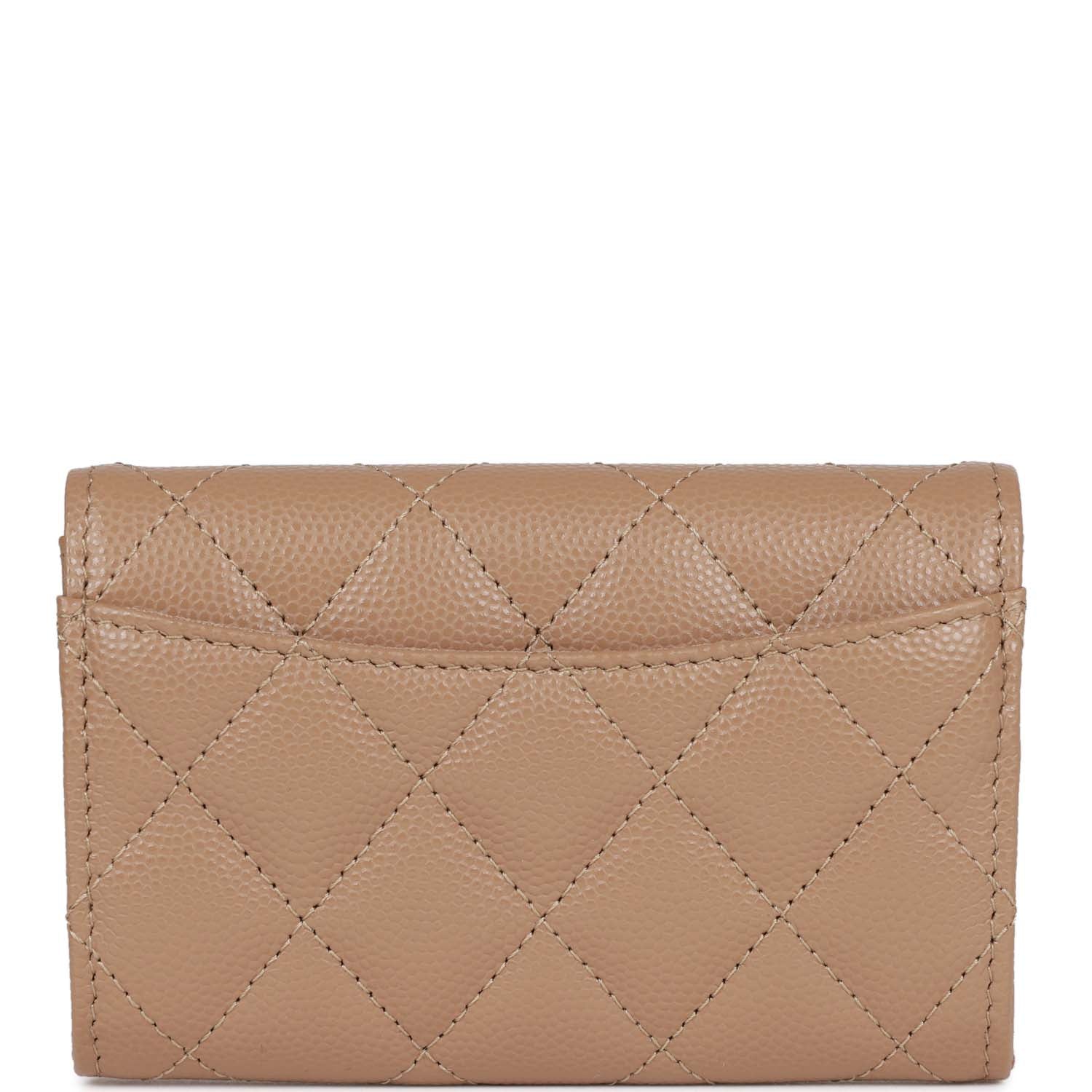 Chanel Flap  Holder Wallet Beige Caviar Light Gold Hardware