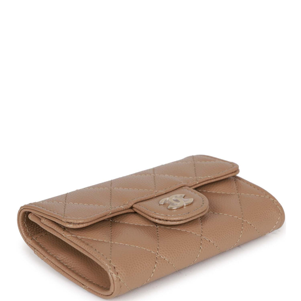 Chanel Flap  Holder Wallet Beige Caviar Light Gold Hardware