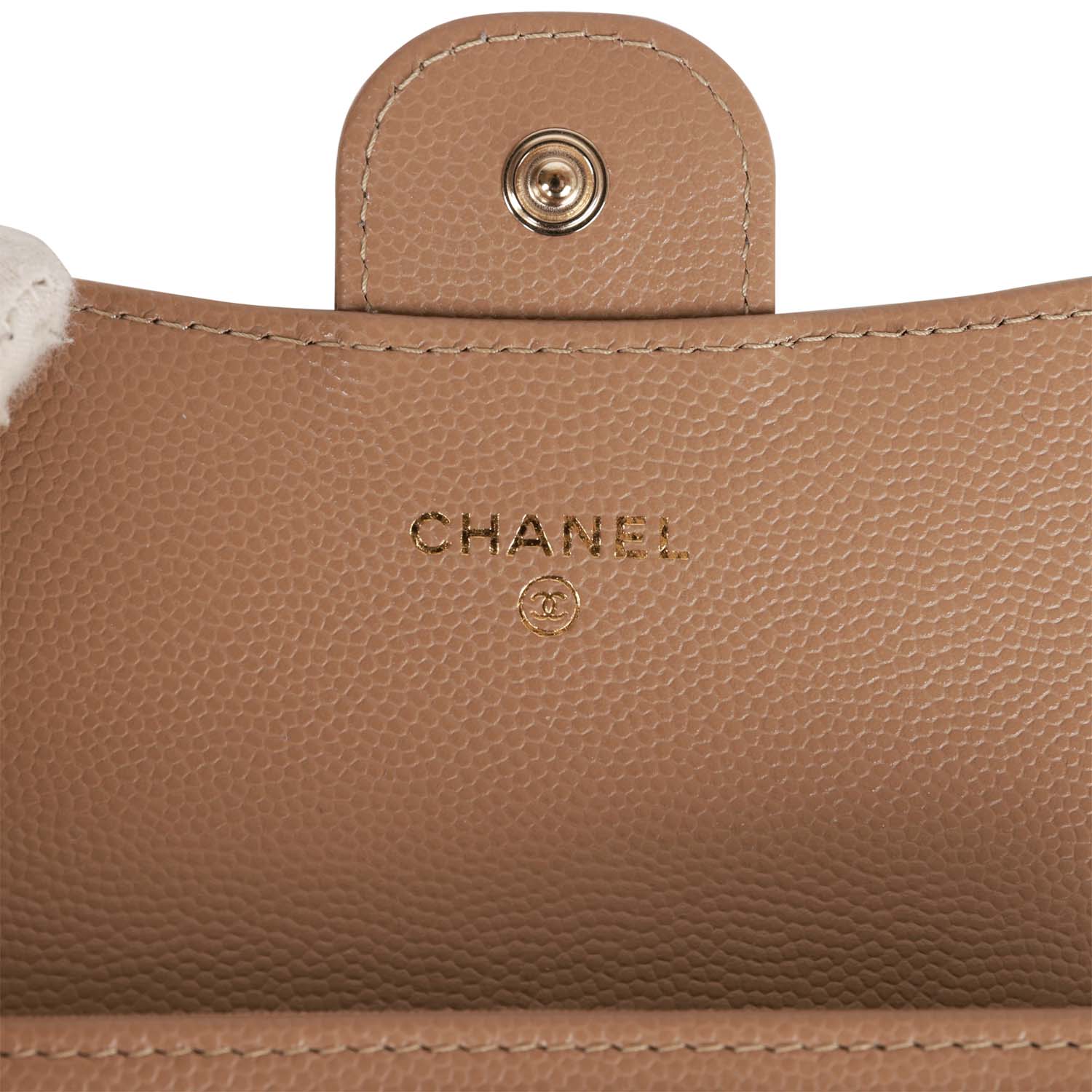 Chanel Flap  Holder Wallet Beige Caviar Light Gold Hardware