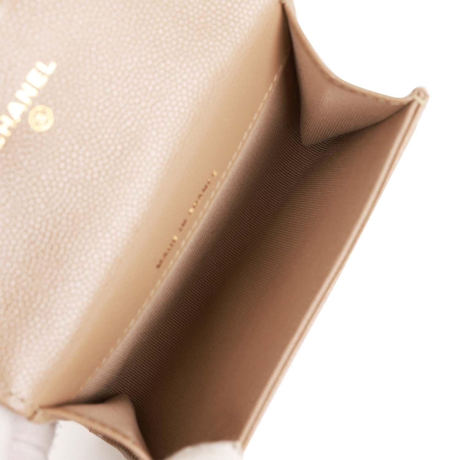 Chanel Flap  Holder Wallet Beige Caviar Light Gold Hardware