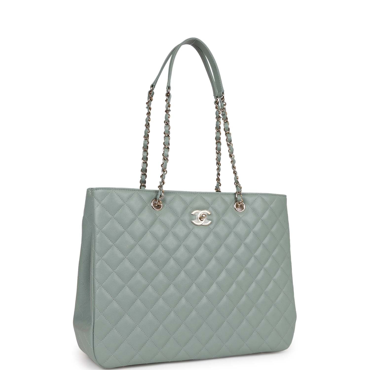 Chanel Small Timeless Shopping Tote Bag Green Caviar Light Gold Hardware