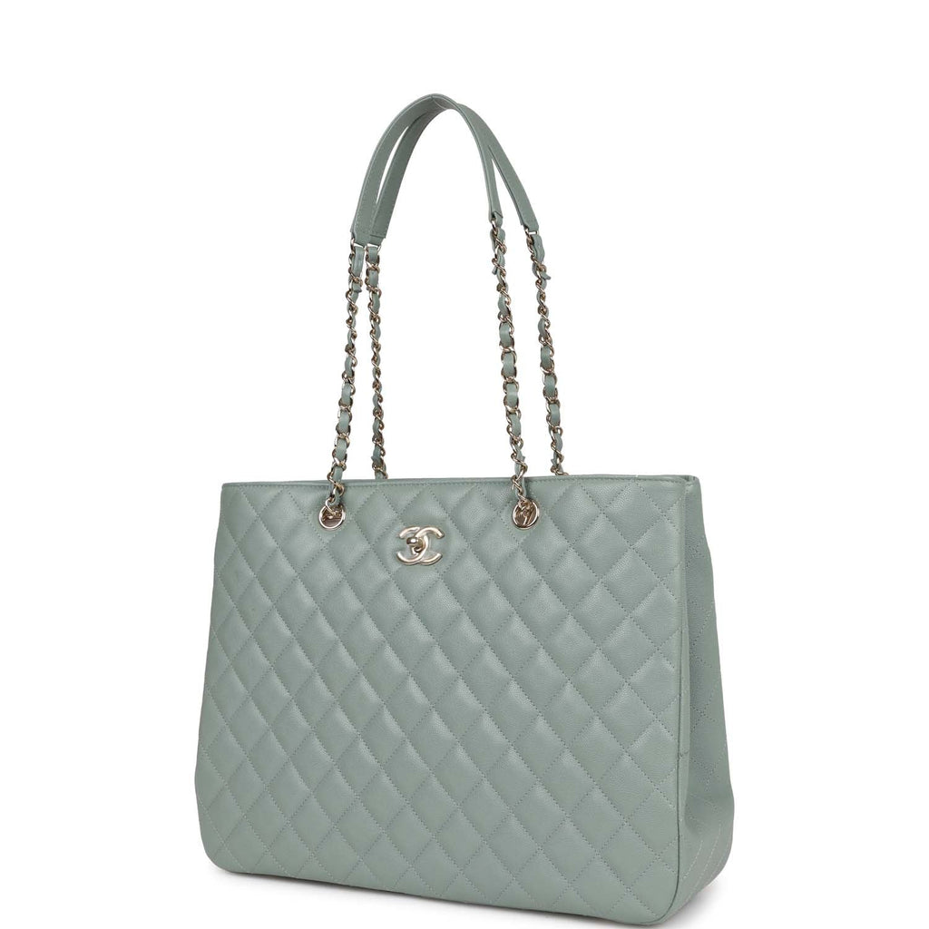 Chanel Small Timeless Shopping Tote Bag Green Caviar Light Gold Hardware