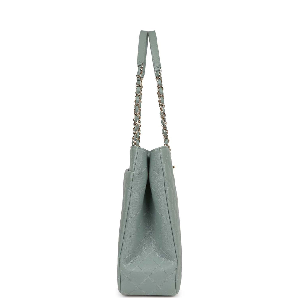 Chanel Small Timeless Shopping Tote Bag Green Caviar Light Gold Hardware