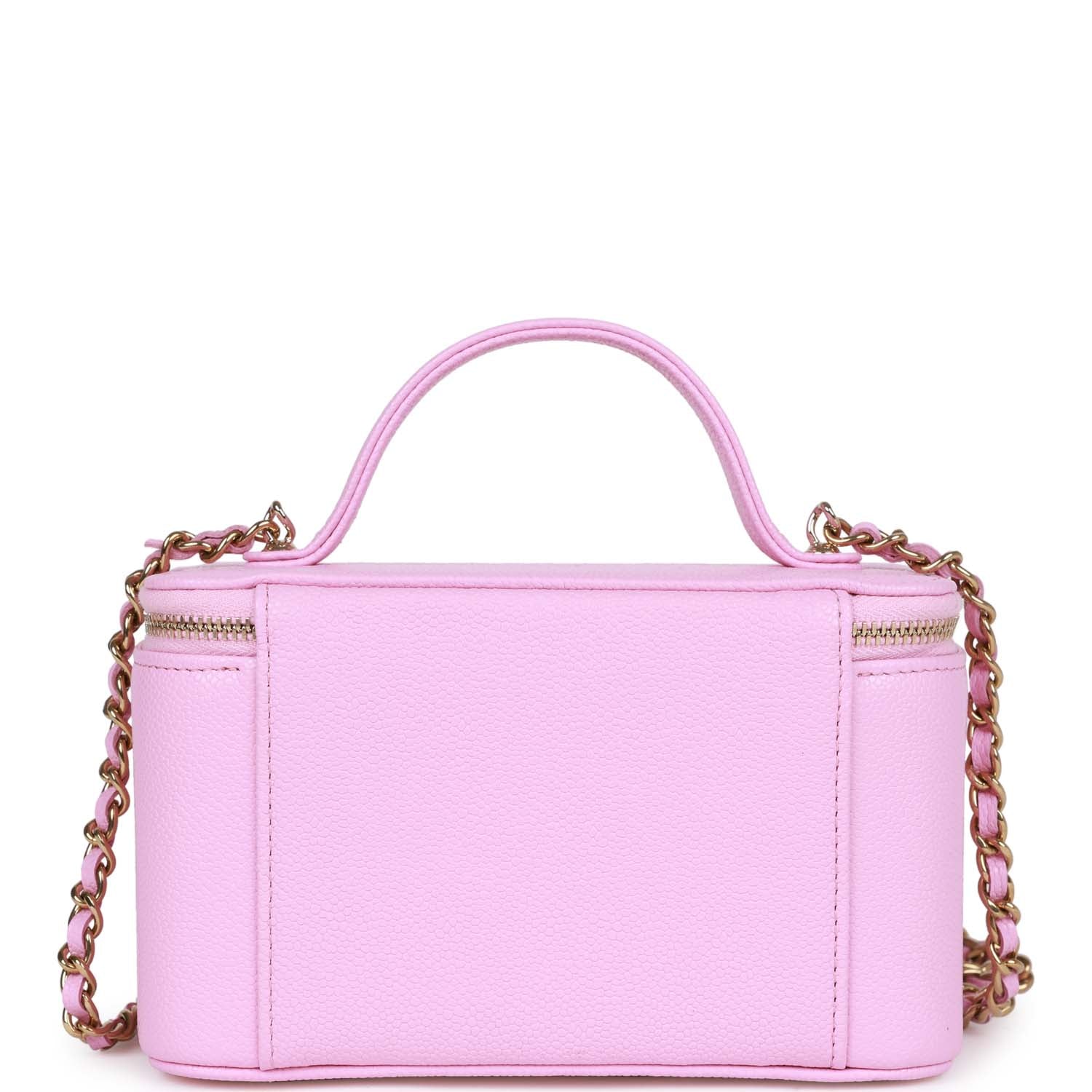 Chanel Small Top Handle Vanity Case Pink Quilted Caviar Gold Hardware