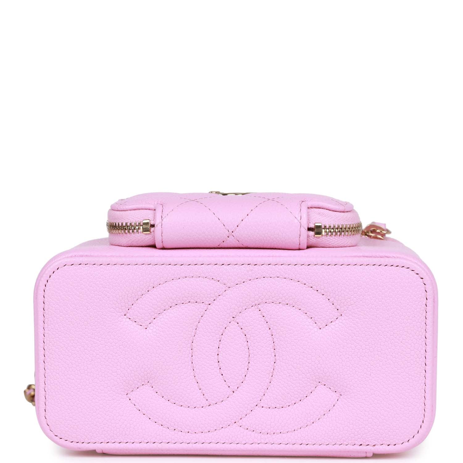 Chanel Small Top Handle Vanity Case Pink Quilted Caviar Gold Hardware