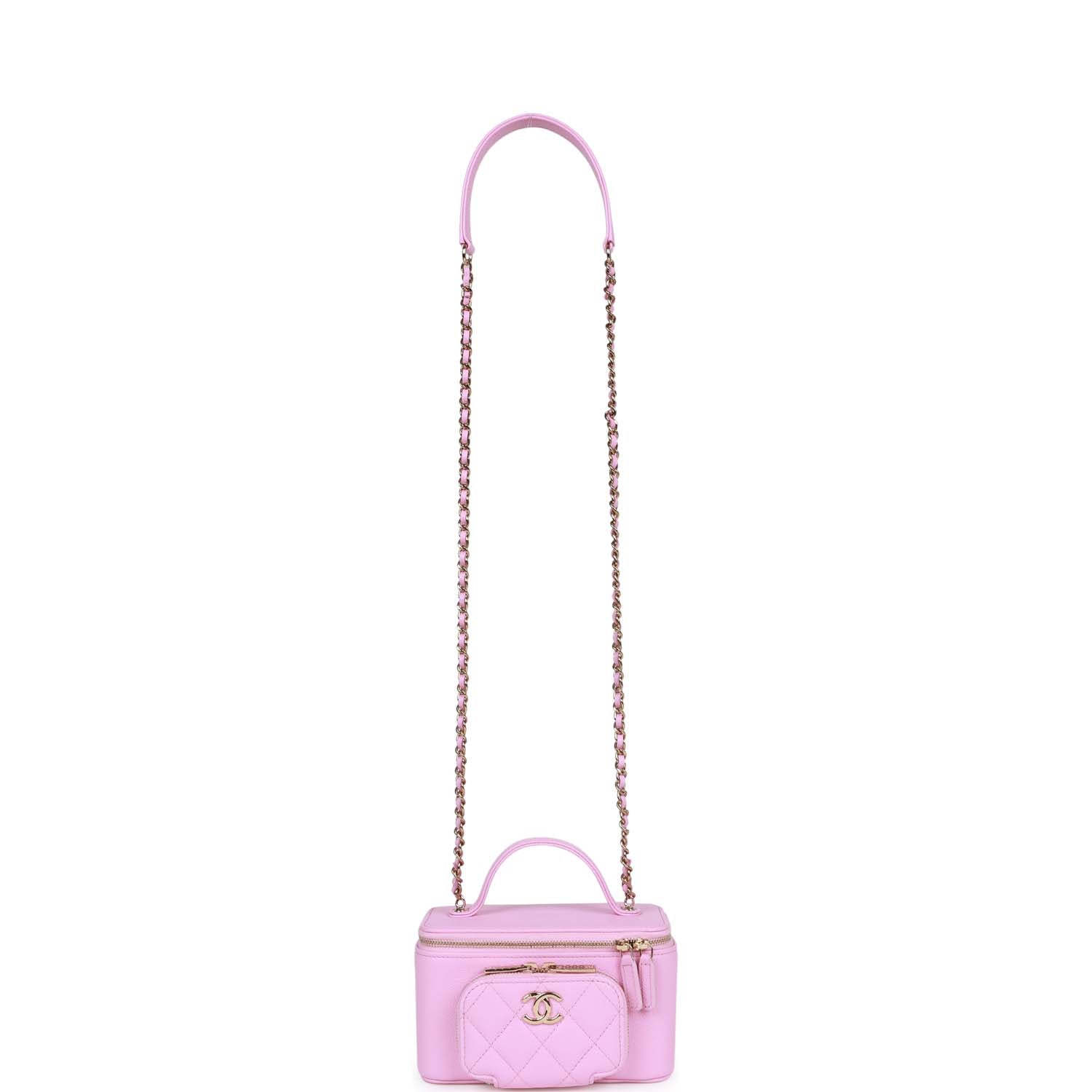 Chanel Small Top Handle Vanity Case Pink Quilted Caviar Gold Hardware