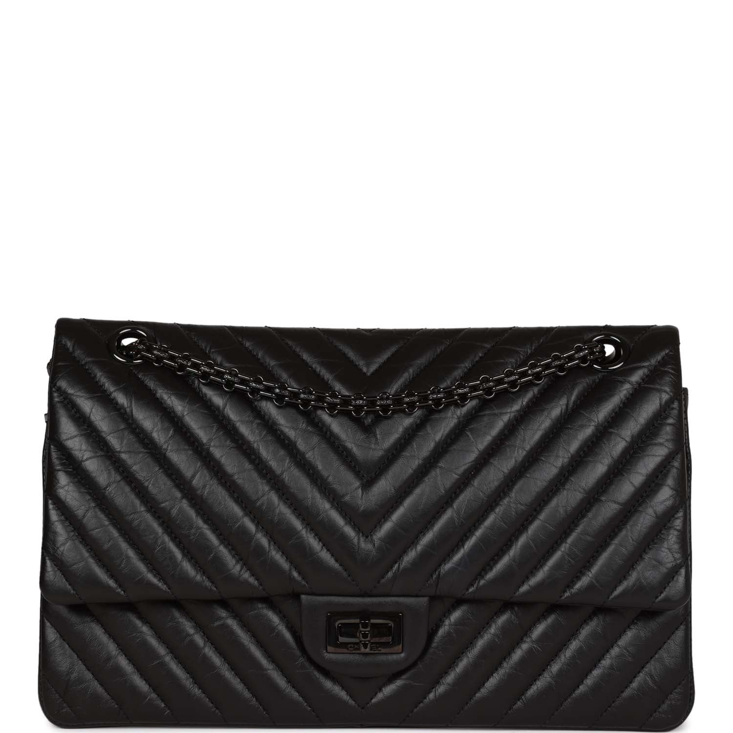 Chanel 226 Reissue 2.55 SO Black Chevron Calfskin Black Hardware