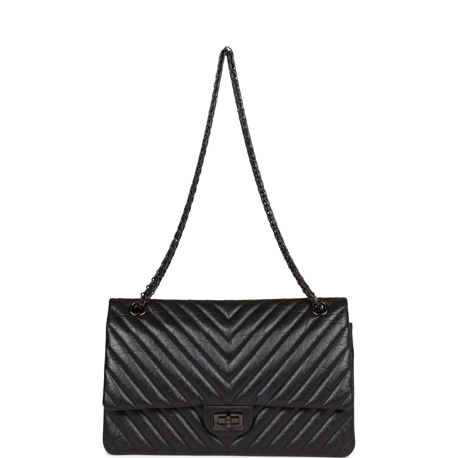 Chanel 226 Reissue 2.55 SO Black Chevron Calfskin Black Hardware