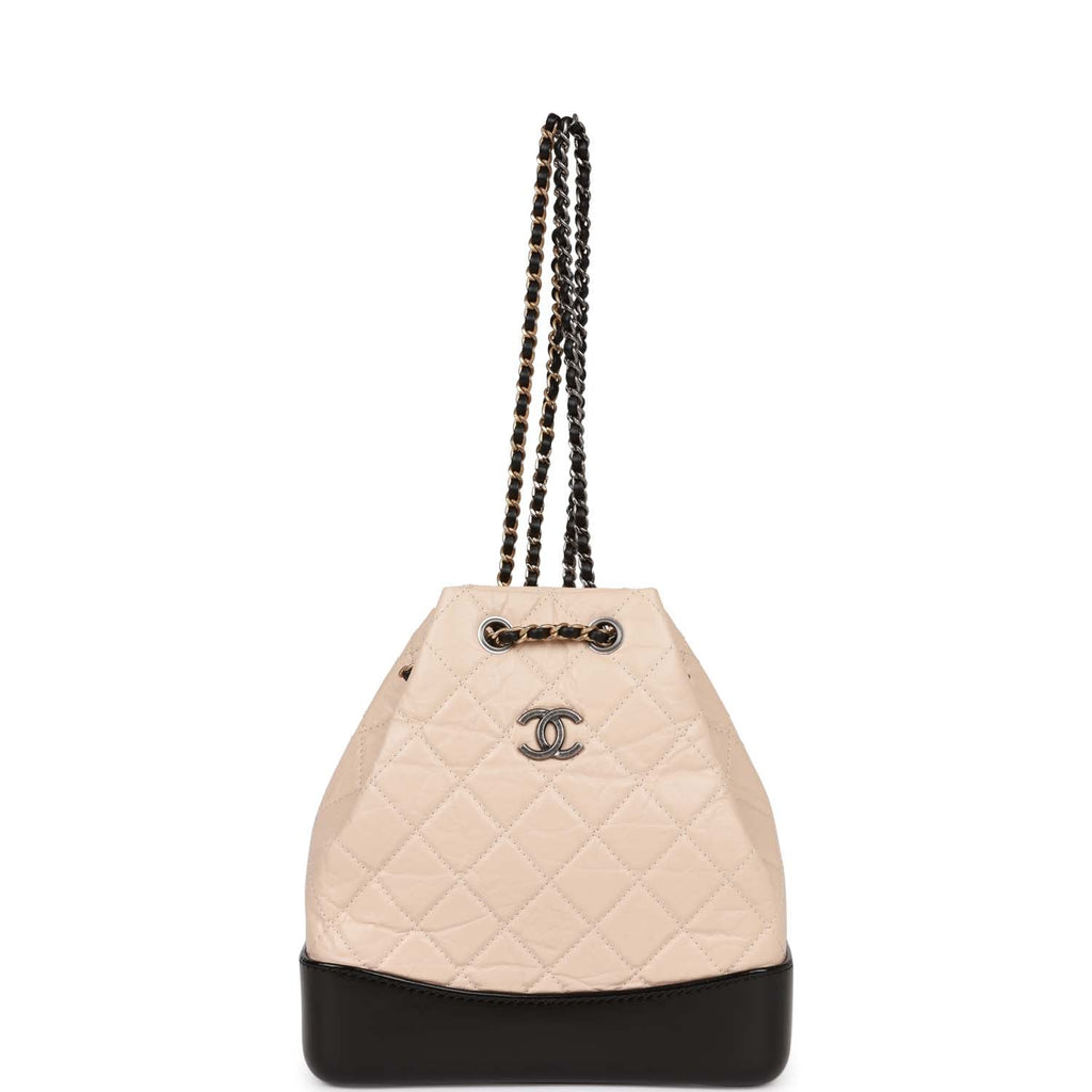 Chanel Small Gabrielle Backpack Beige and Black Aged Calfskin Mixed Hardware