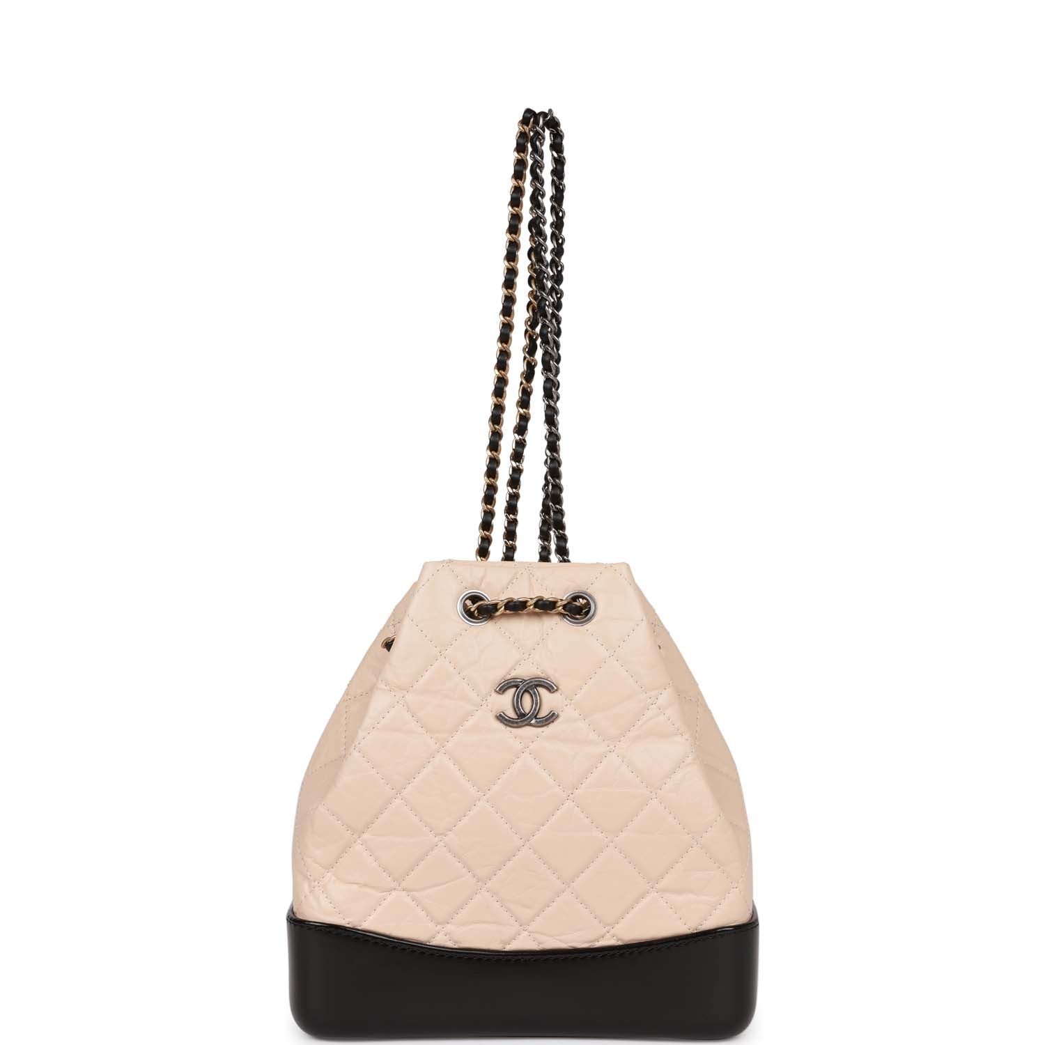 Chanel Small Gabrielle Backpack Beige and Black Aged Calfskin Mixed Hardware
