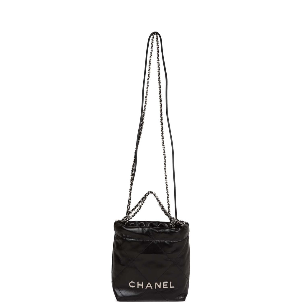 Chanel Mini 22 Bag Black Calfskin Silver Hardware