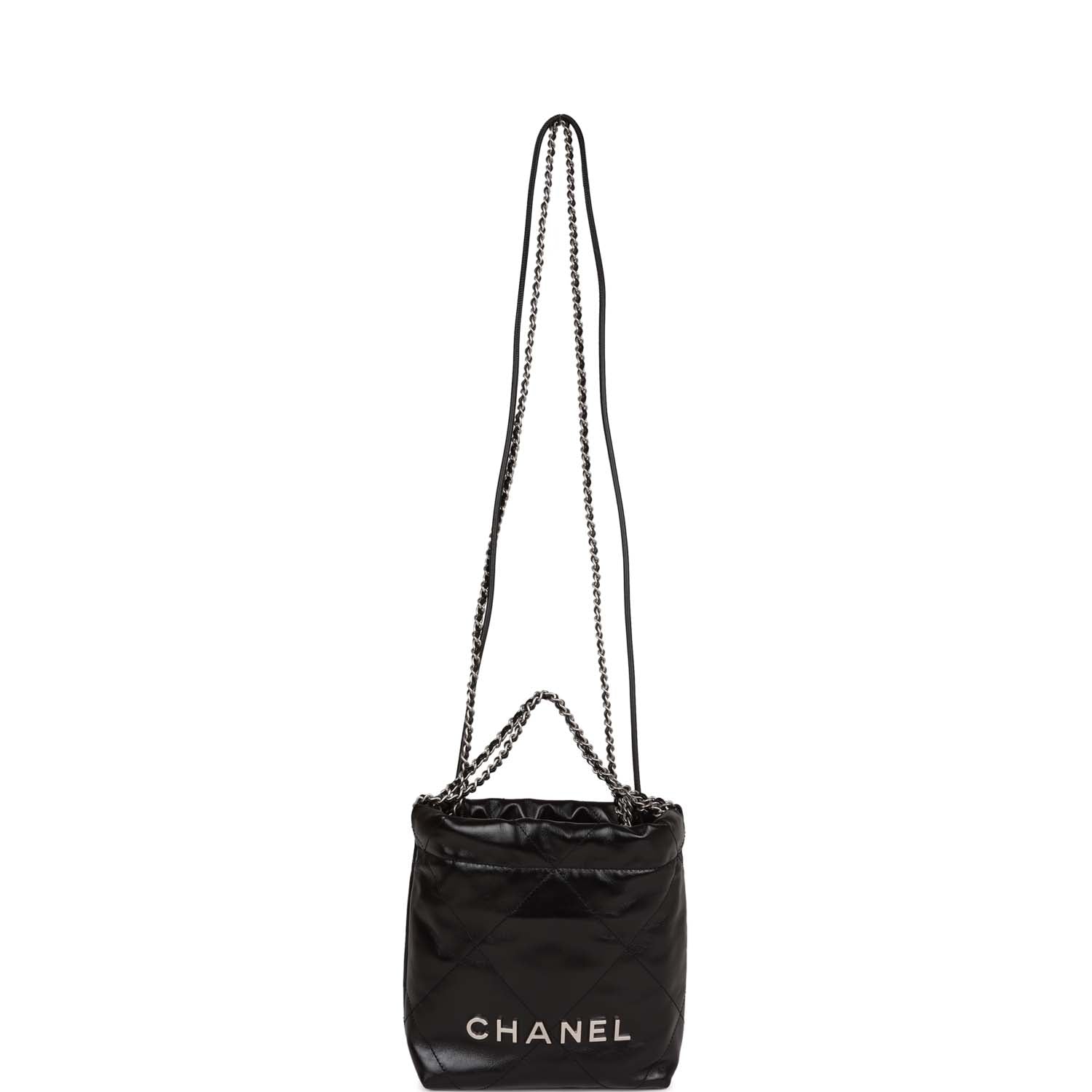 Chanel Mini 22 Bag Black Calfskin Silver Hardware