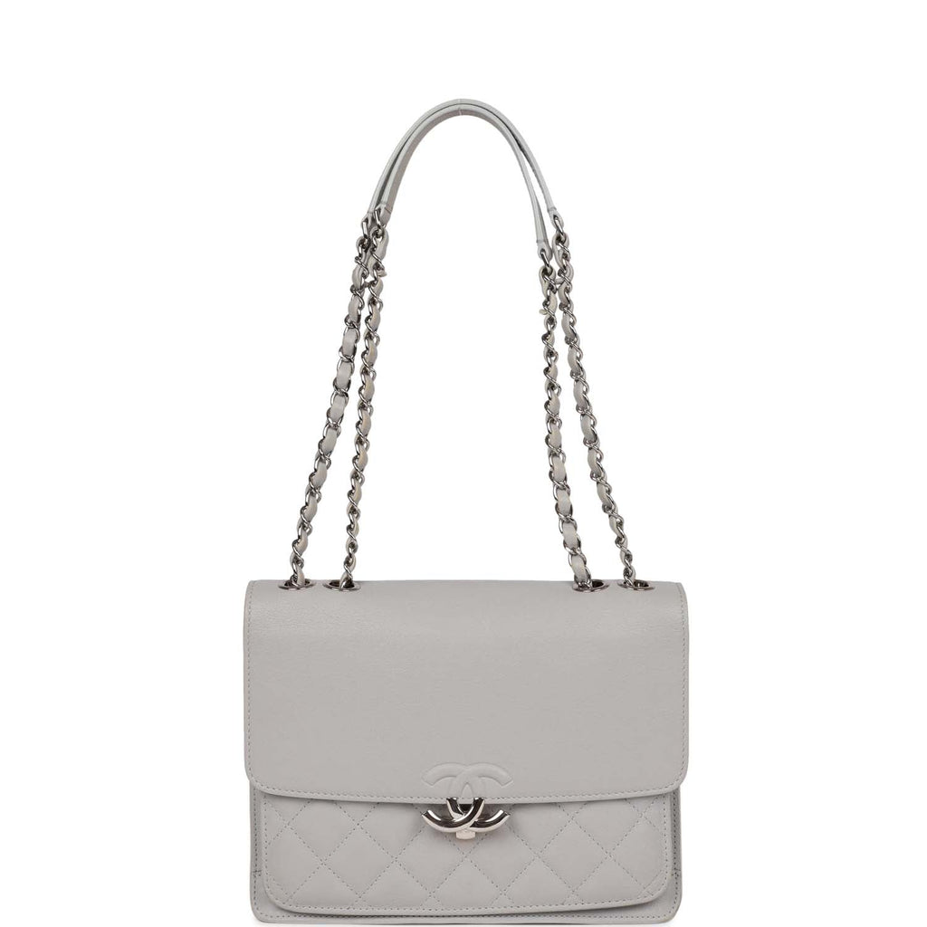 Chanel Companion Flap Bag Grey Goatskin Silver Hardware