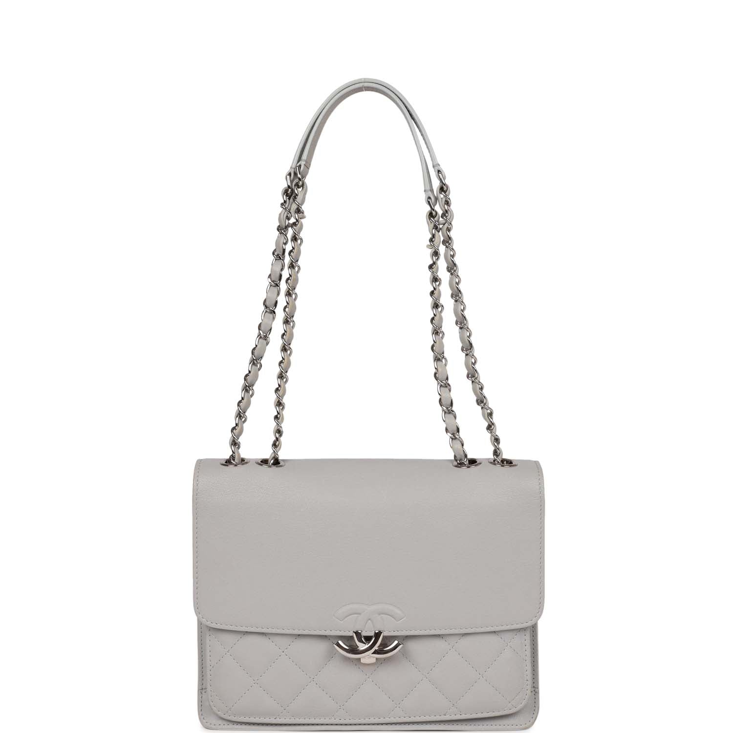 Chanel Companion Flap Bag Grey Goatskin Silver Hardware