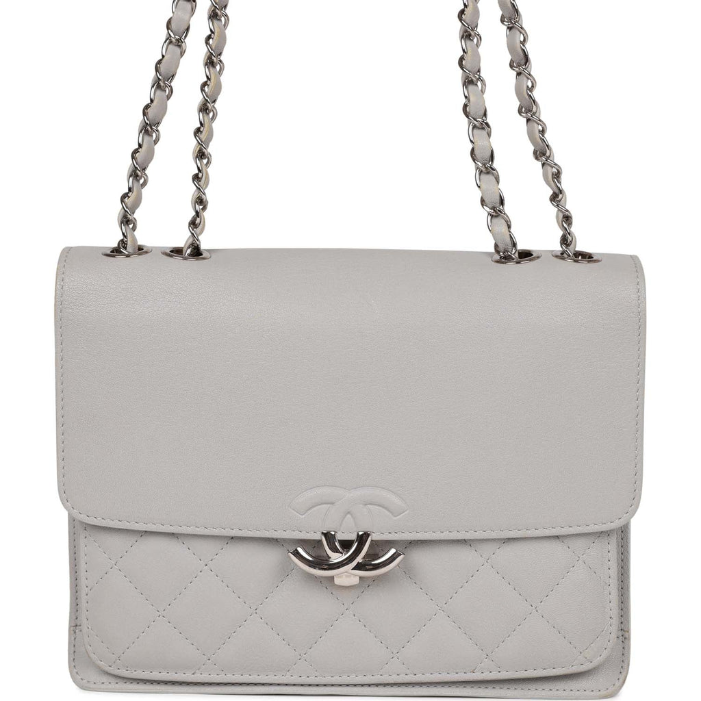 Chanel Companion Flap Bag Grey Goatskin Silver Hardware