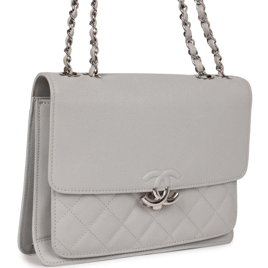 Chanel Companion Flap Bag Grey Goatskin Silver Hardware