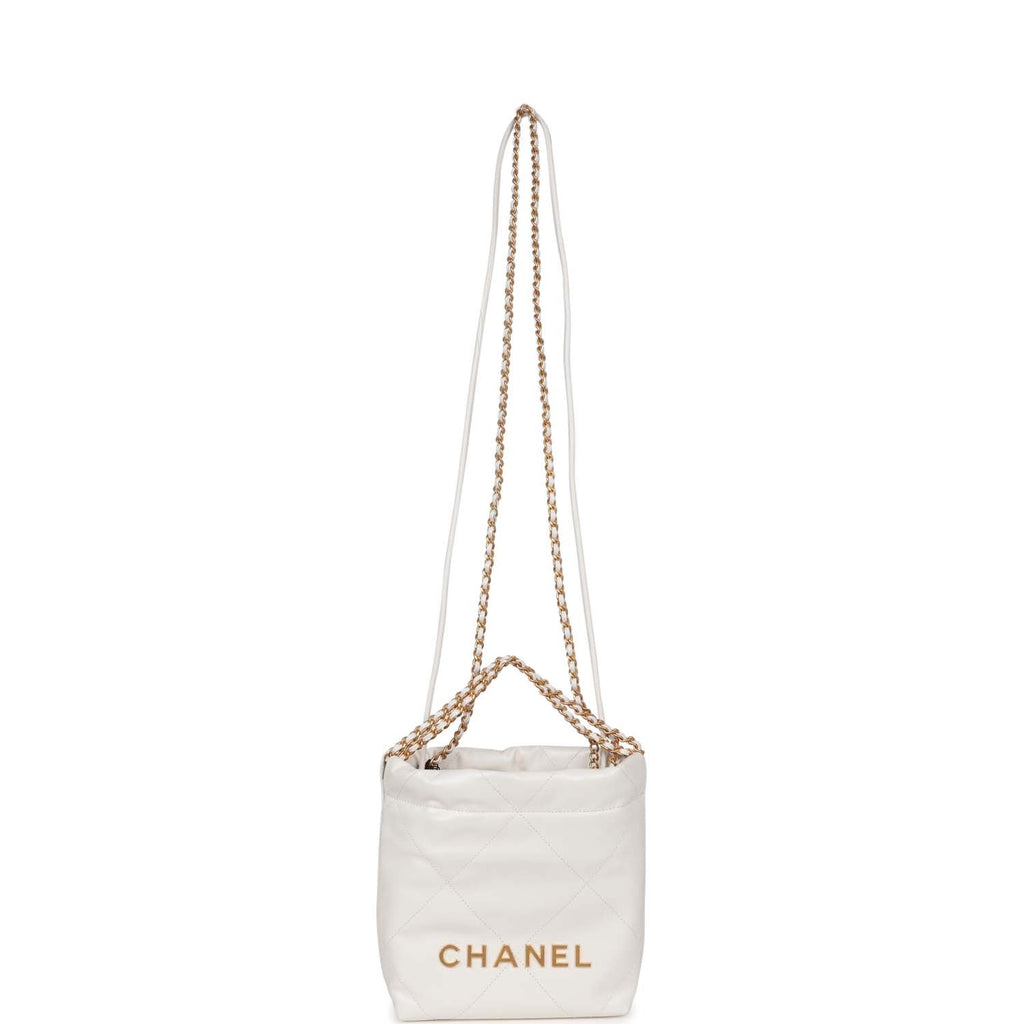 Chanel Mini 22 Bag White Calfskin Antique Gold Hardware