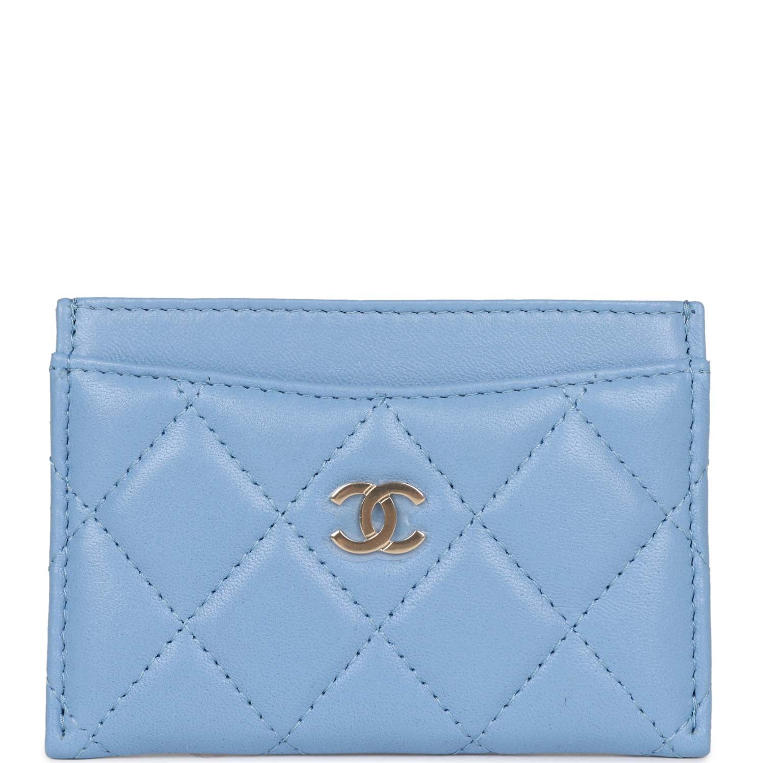 Chanel Flap  Holder Wallet Blue Lambskin Light Gold Hardware