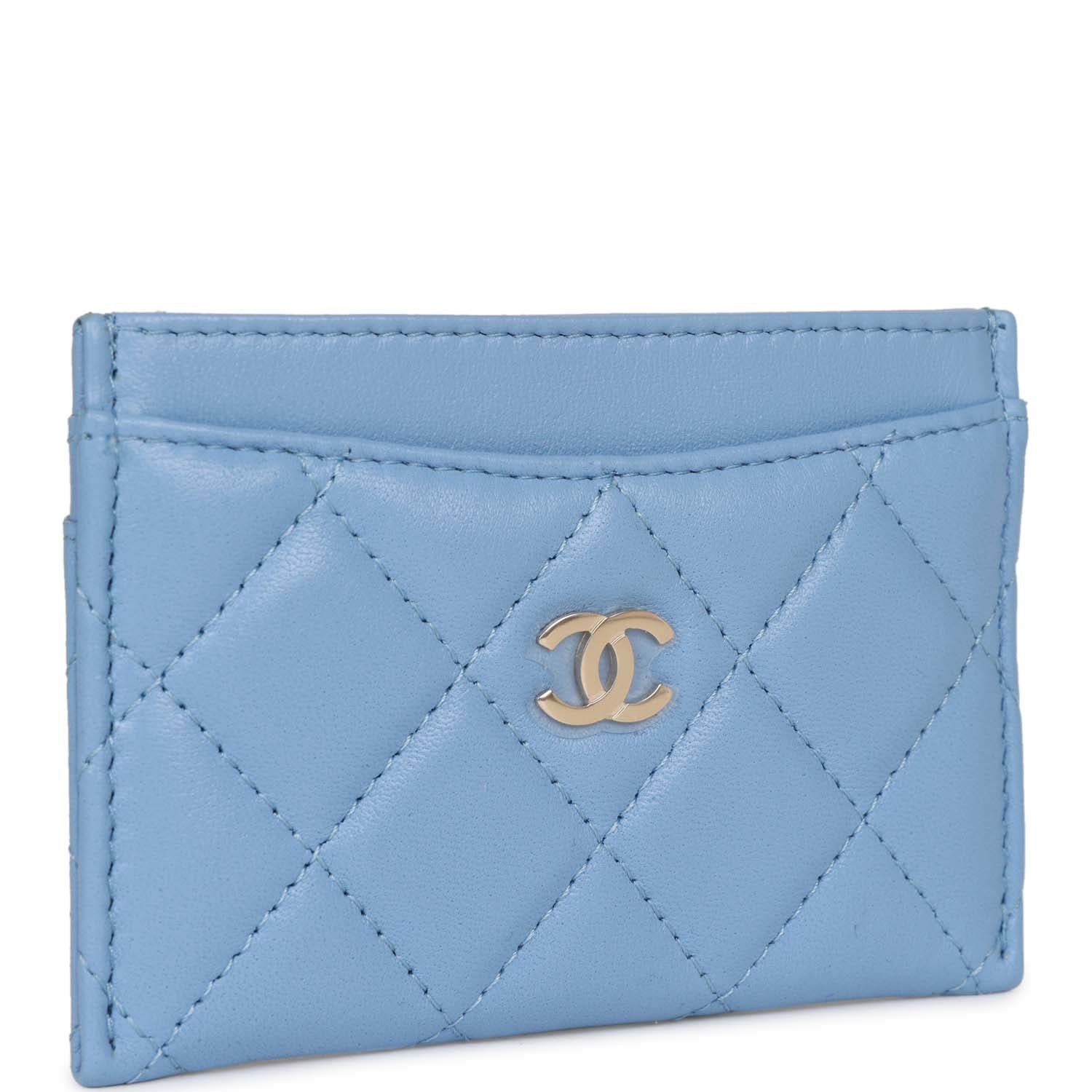 Chanel Flap  Holder Wallet Blue Lambskin Light Gold Hardware
