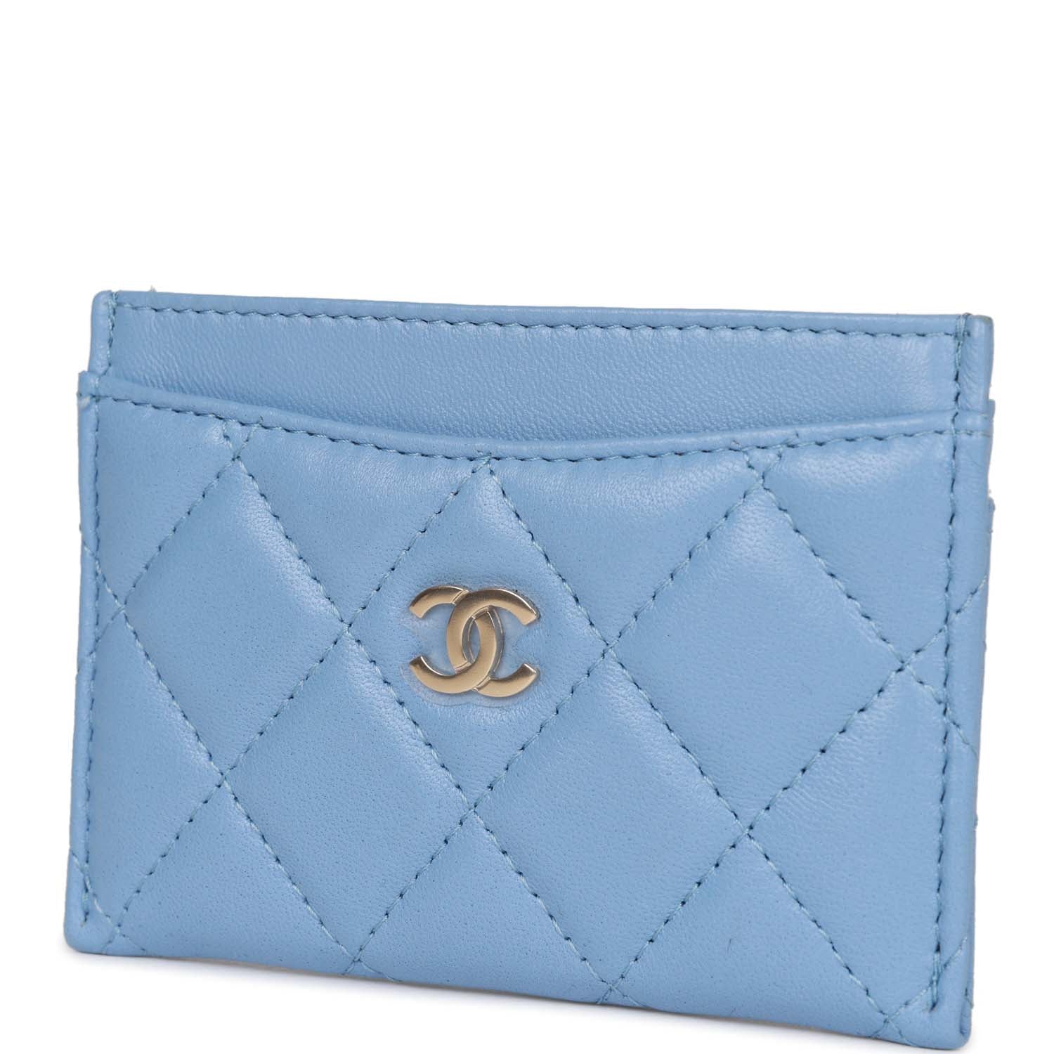 Chanel Flap  Holder Wallet Blue Lambskin Light Gold Hardware