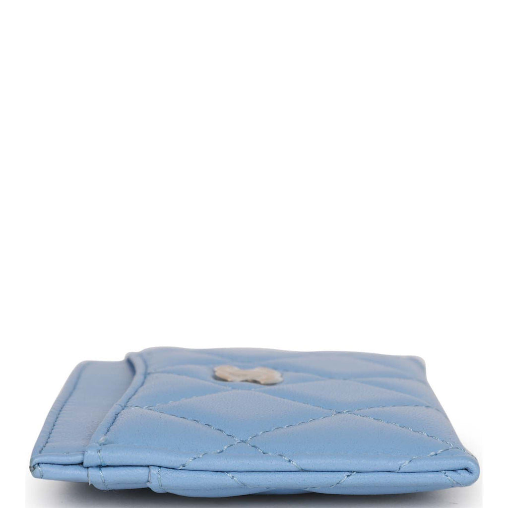 Chanel Flap  Holder Wallet Blue Lambskin Light Gold Hardware