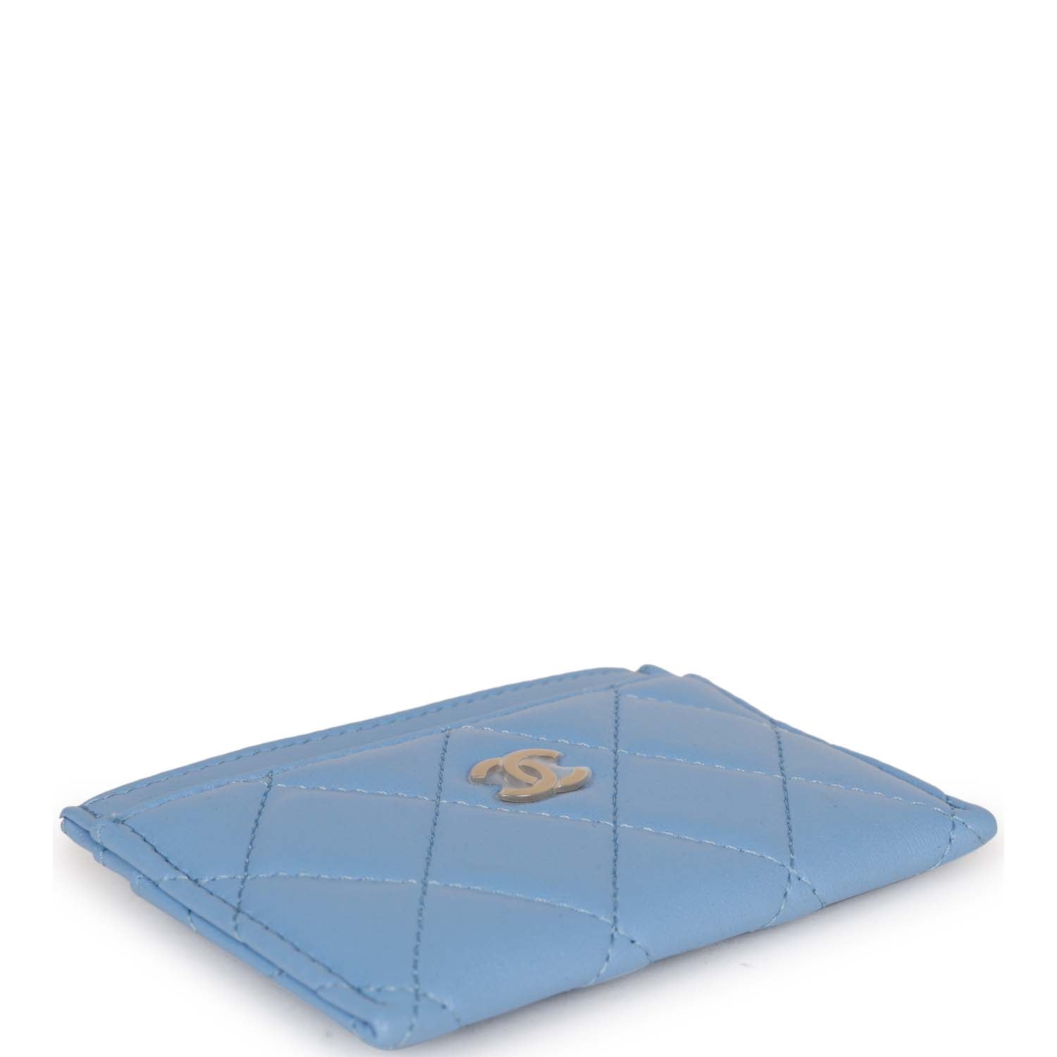 Chanel Flap  Holder Wallet Blue Lambskin Light Gold Hardware
