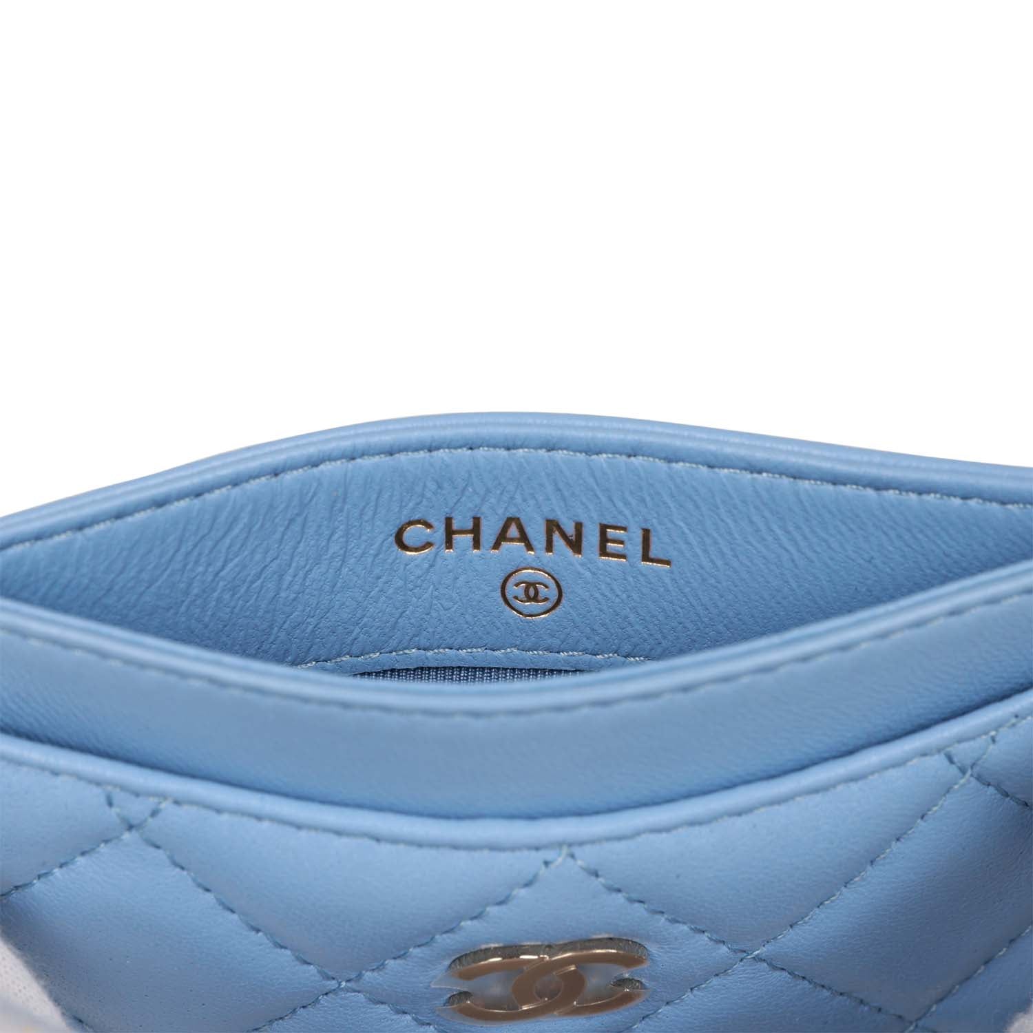 Chanel Flap  Holder Wallet Blue Lambskin Light Gold Hardware