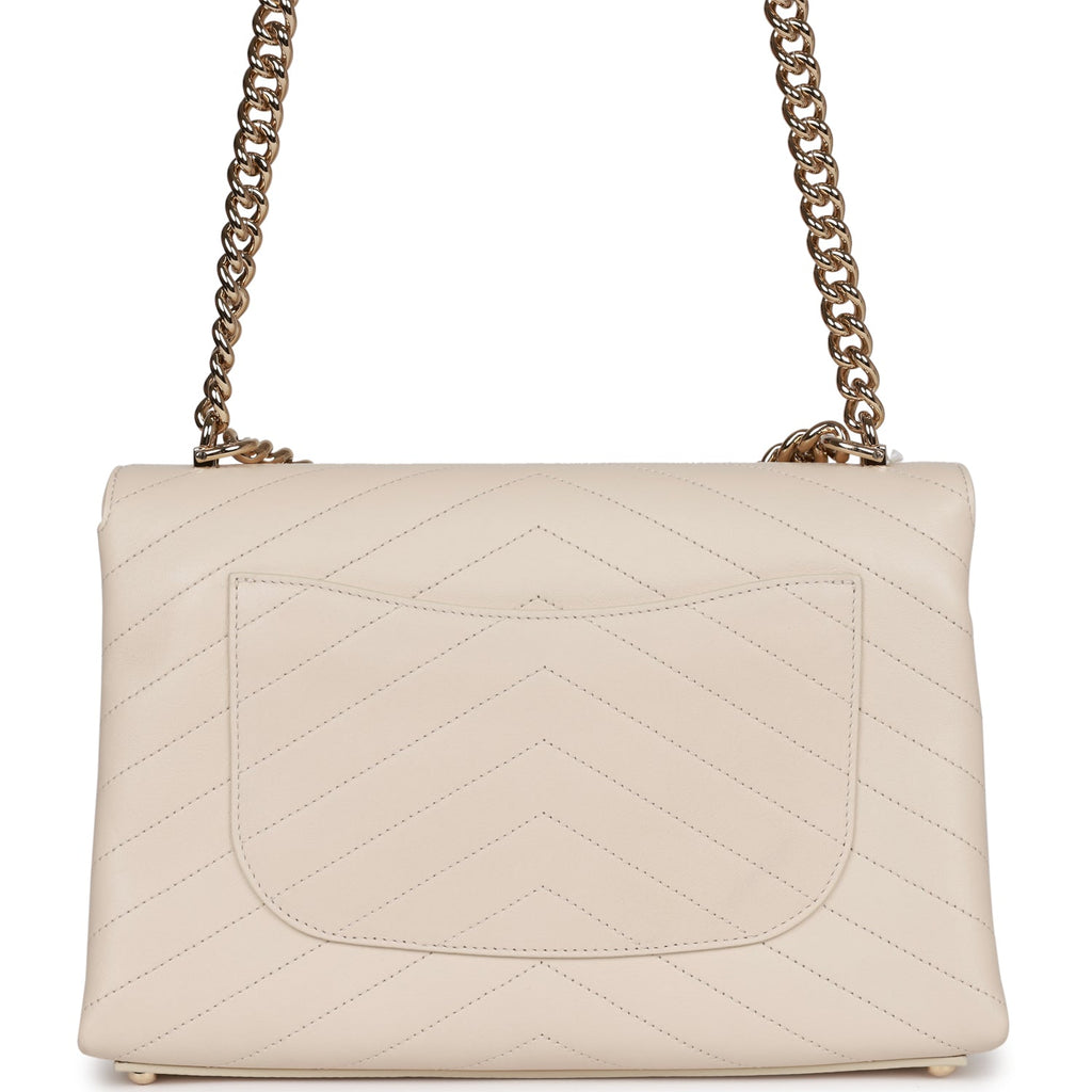 Chanel Envelope Shoulder Flap Bag Ivory Chevron Lambskin Light Gold Hardware