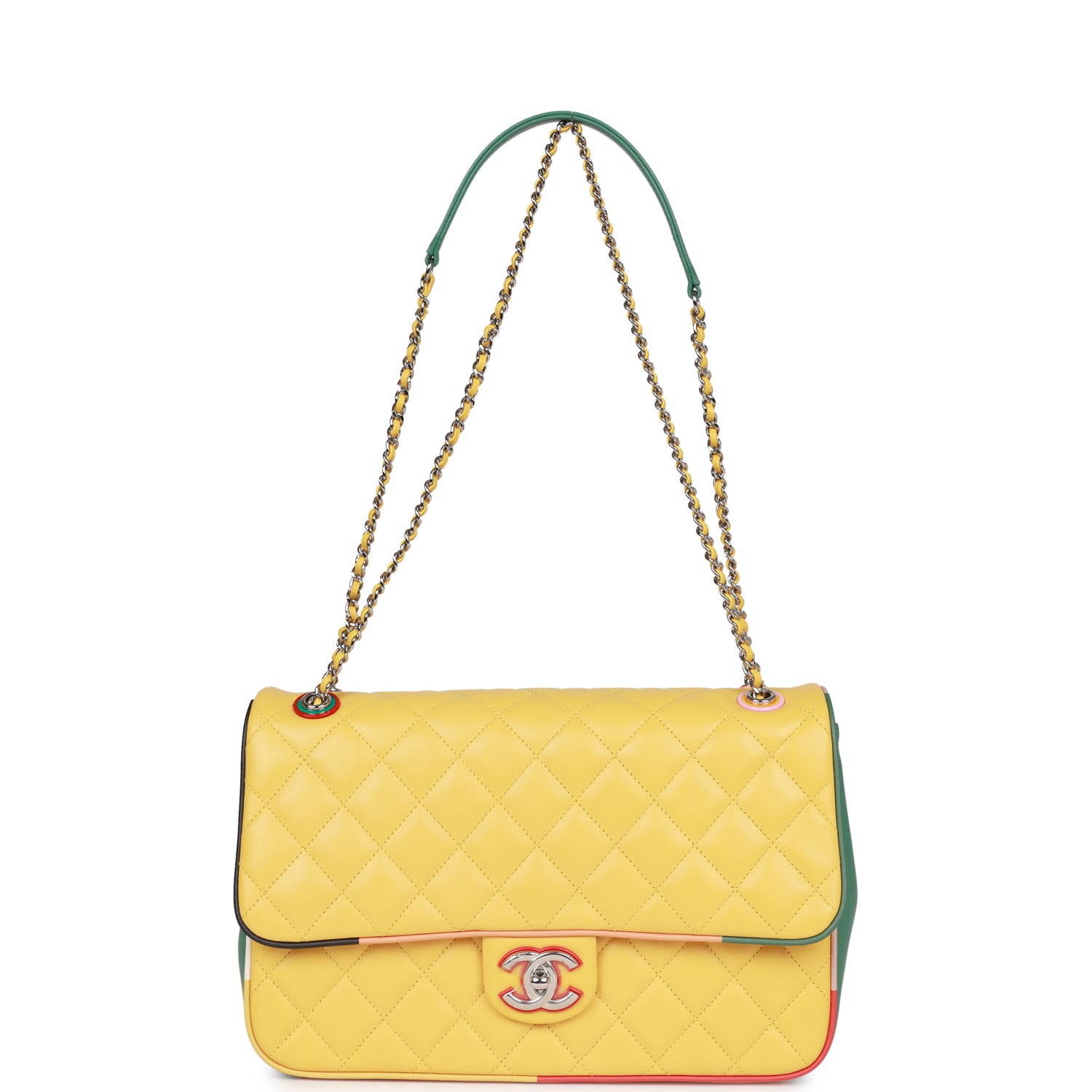 Chanel Cuba Color Flap Bag Yellow Lambskin Silver Hardware