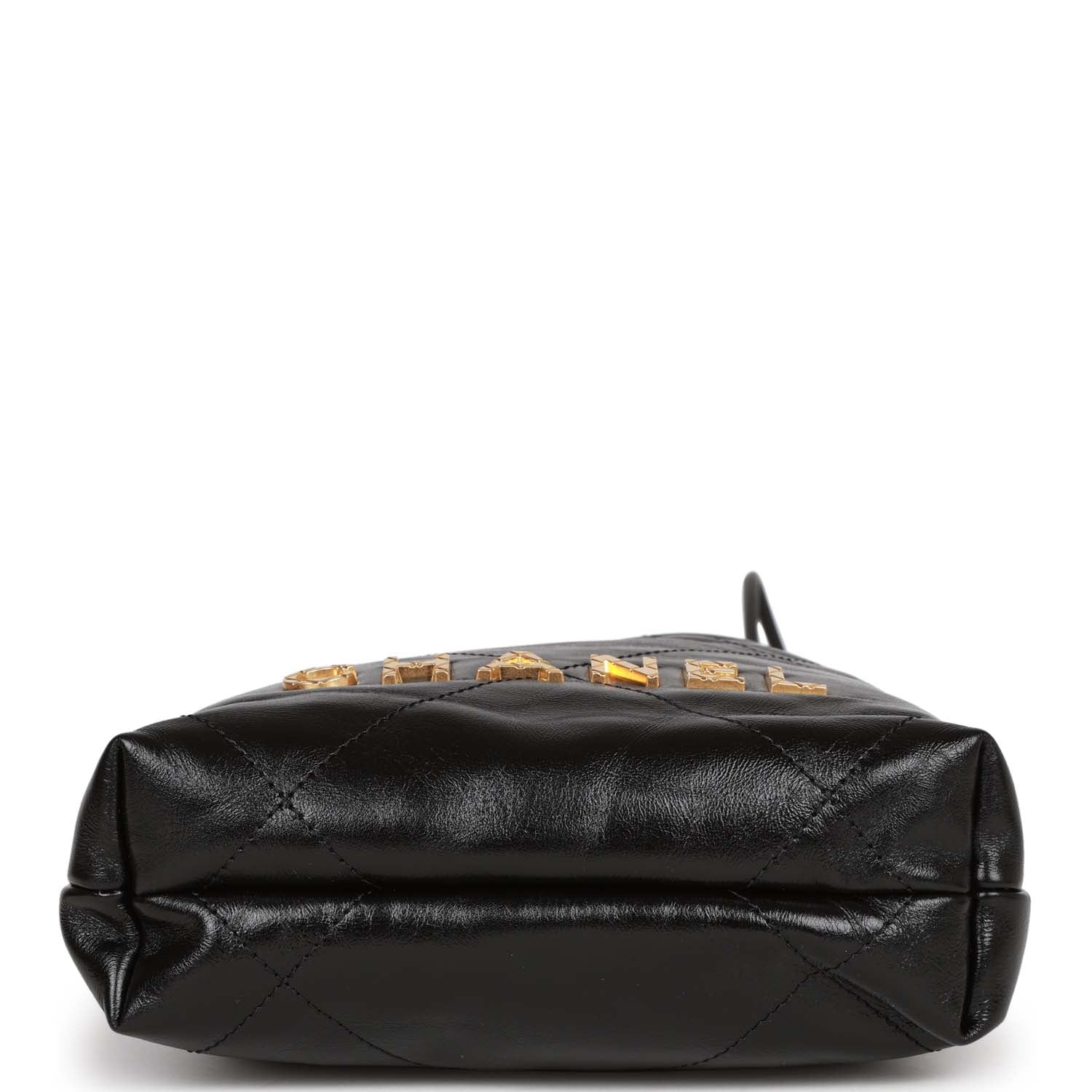 Chanel Mini 22 Bag Black Calfskin and Pearl Antique Gold Hardware