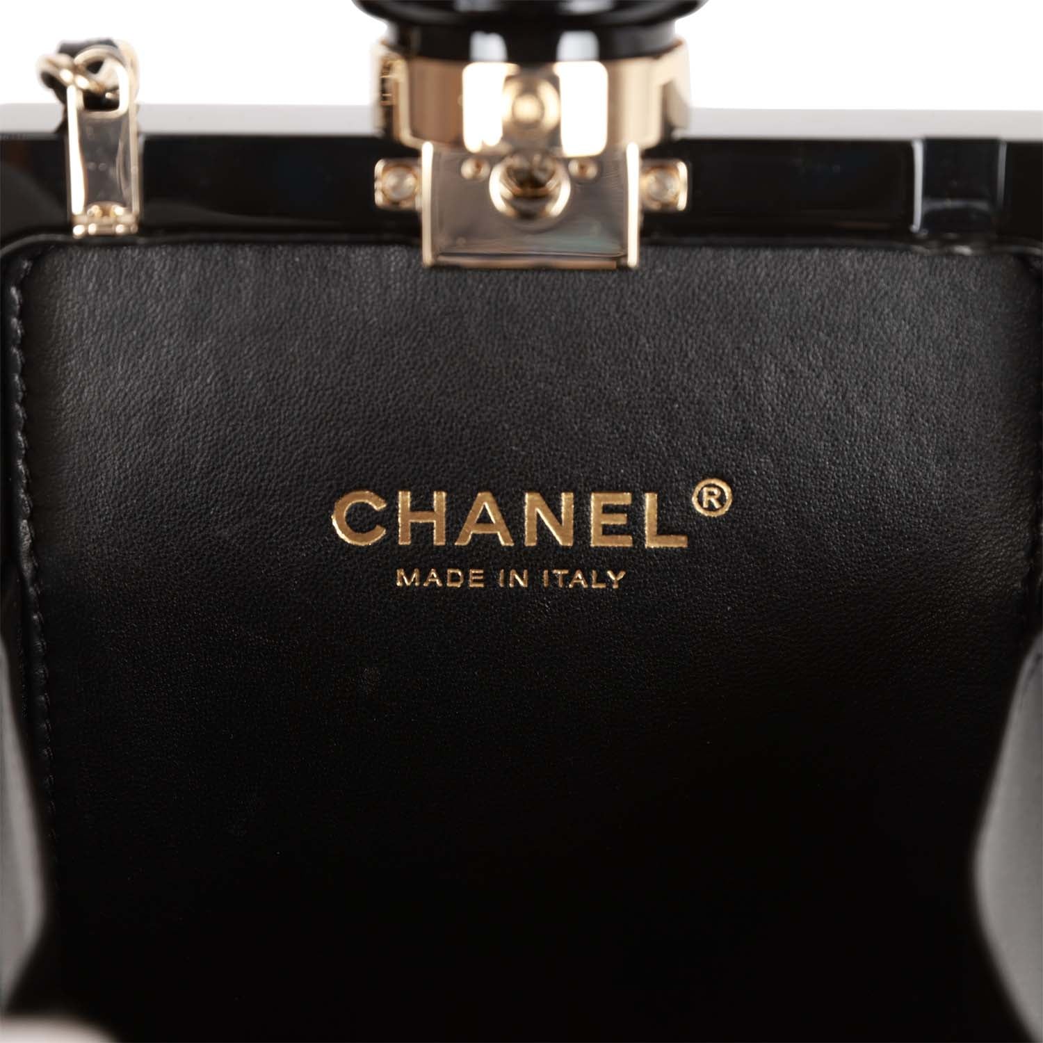 Chanel Minaudiere Perfume Clutch Black Acrylic Light Gold Hardware