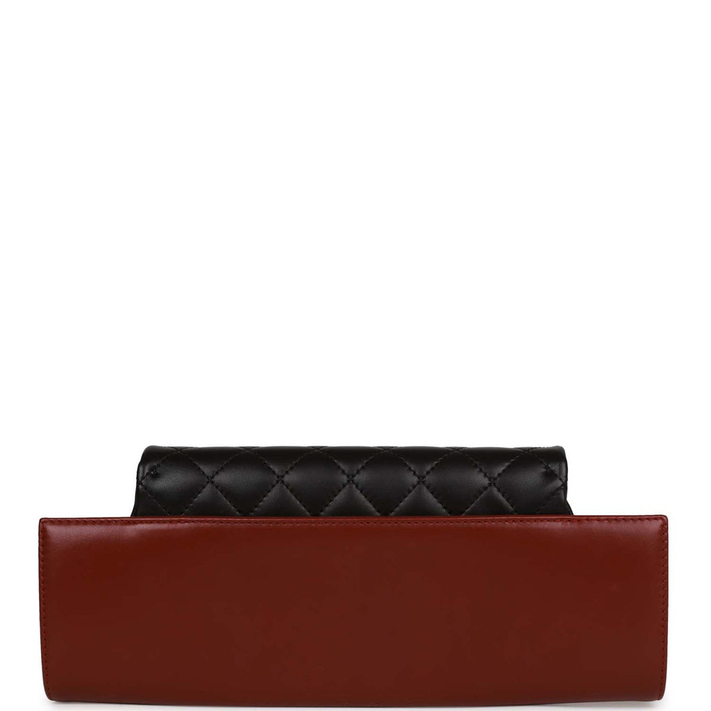 Chanel Classic Flap Gabrielle Brasserie Menu Clutch Burgundy and Black Lambskin Antique Gold Hardware