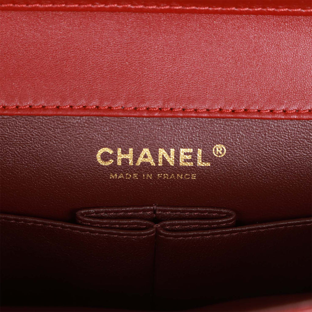 Chanel Classic Flap Gabrielle Brasserie Menu Clutch Burgundy and Black Lambskin Antique Gold Hardware