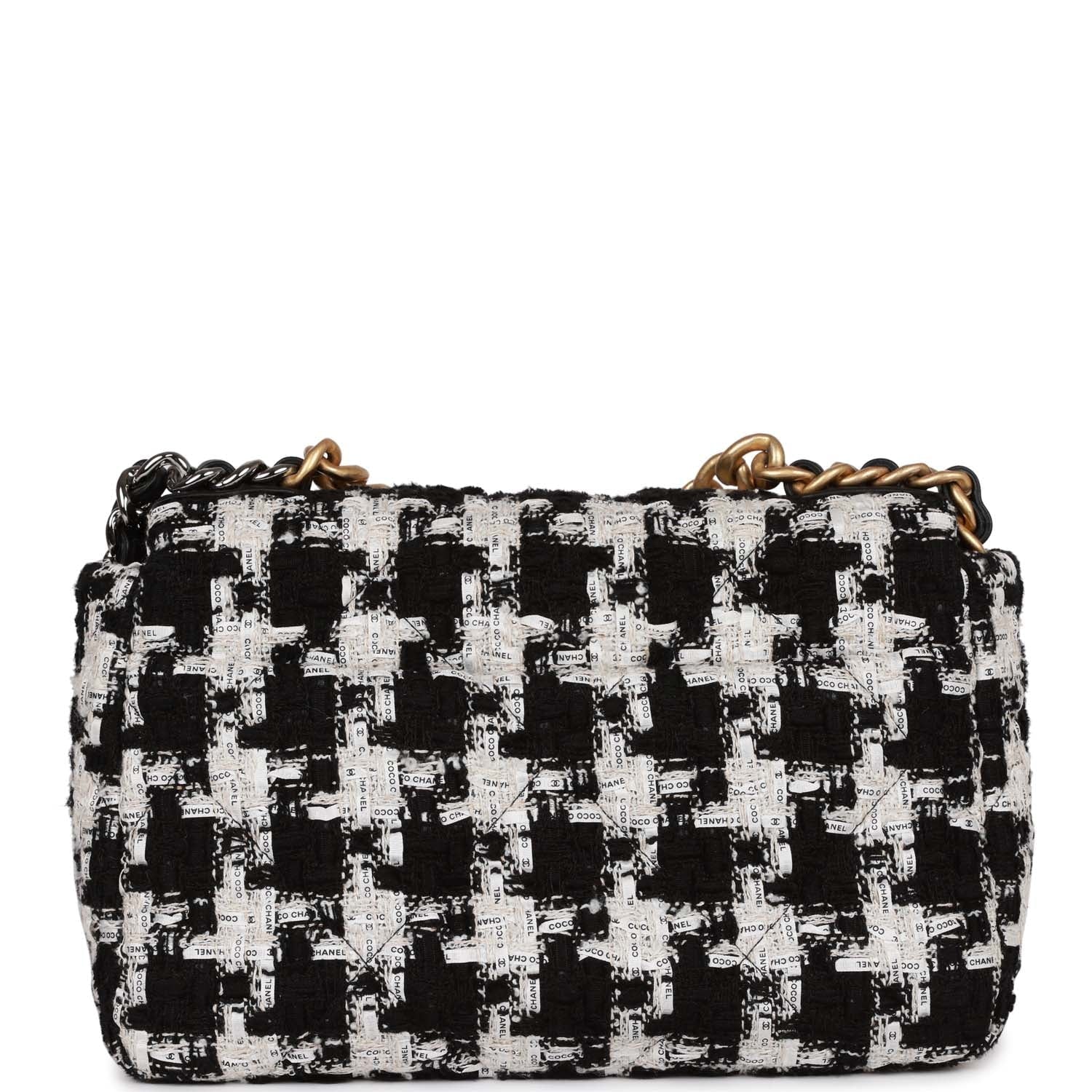 Chanel Medium 19 Flap Bag Black and White Tweed Mixed Hardware