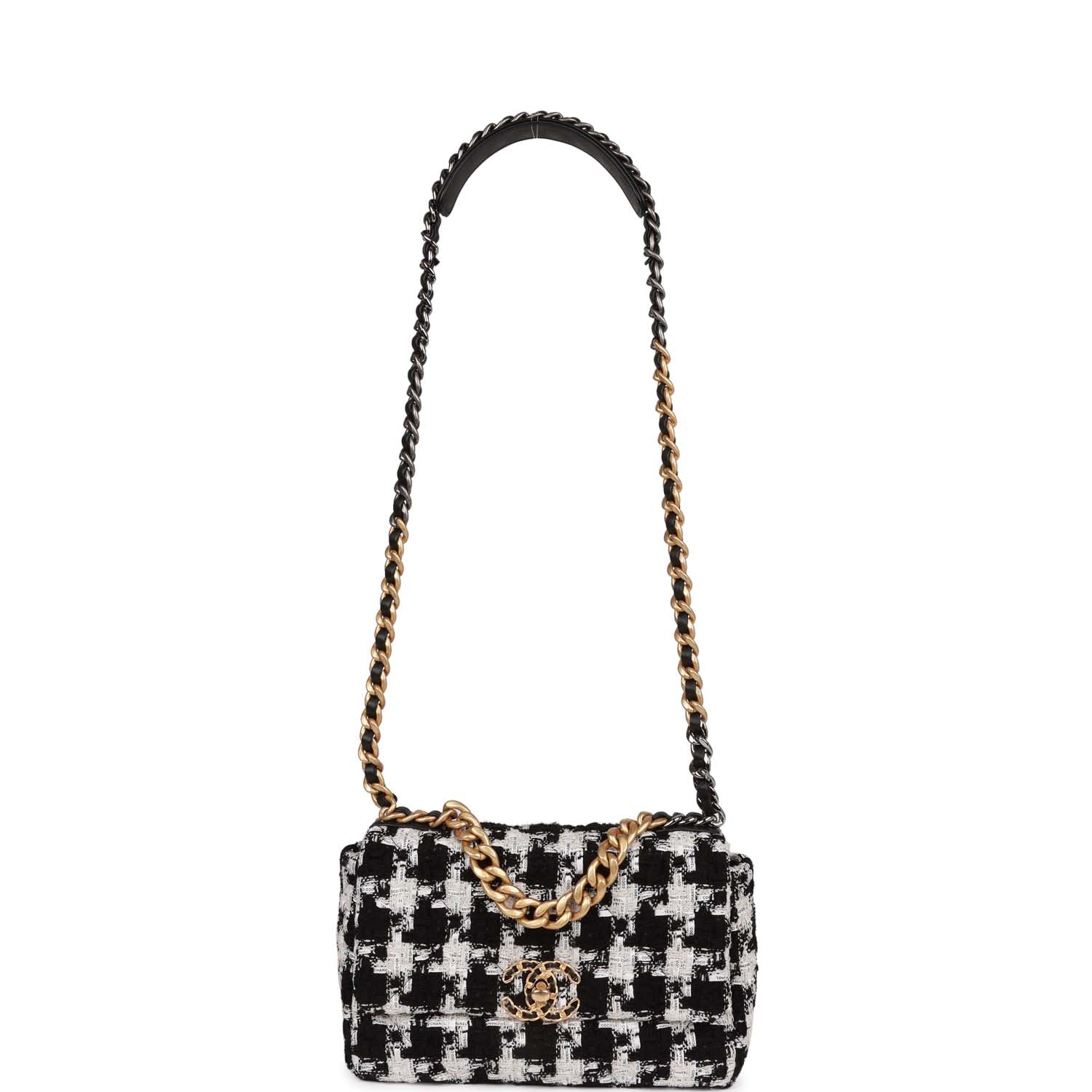 Chanel Medium 19 Flap Bag Black and White Tweed Mixed Hardware