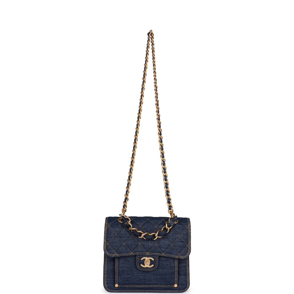 Chanel Square Flap Blue Denim Antique Gold Hardware