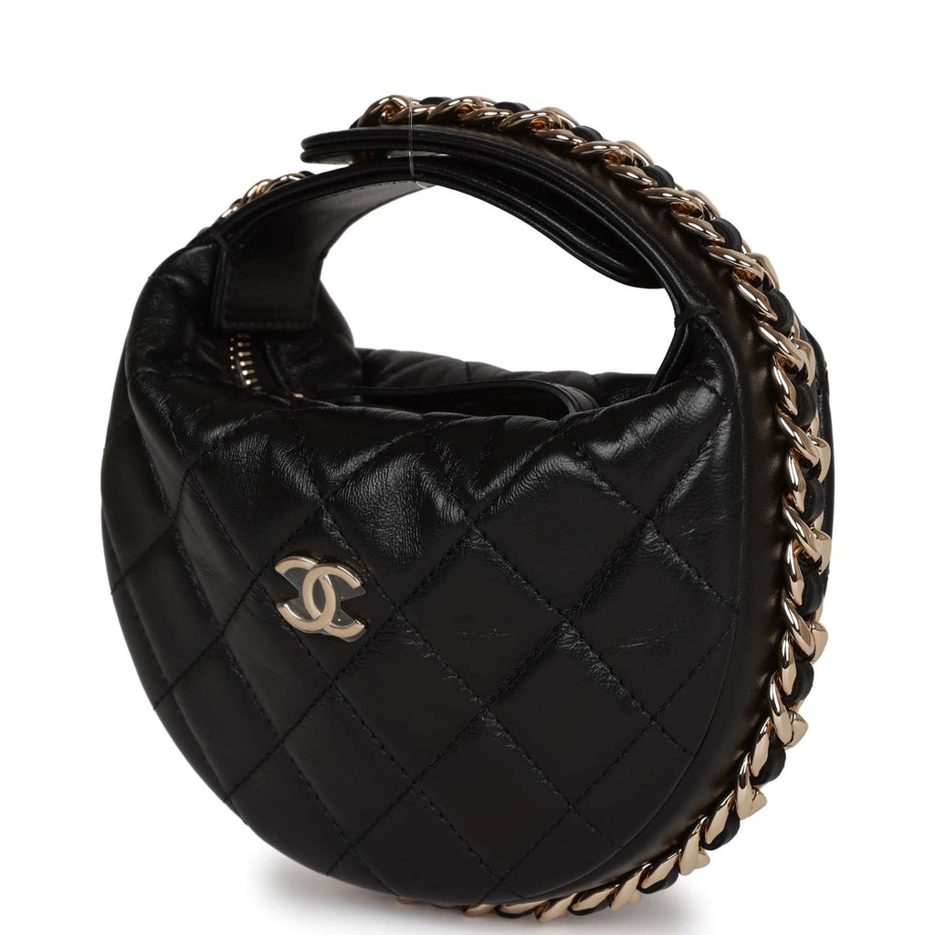 Chanel Chain Around Mini Pouch Black Lambskin Light Gold Hardware