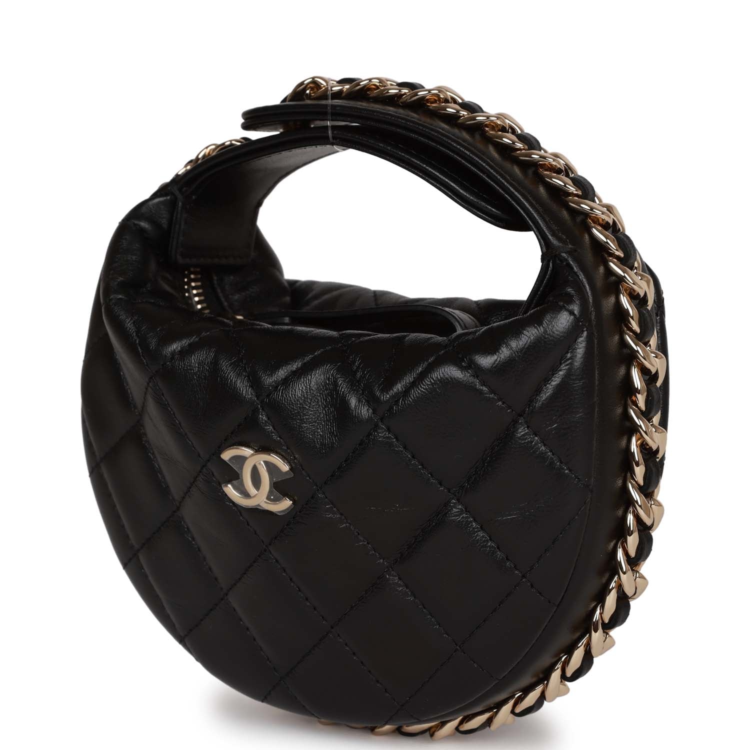 Chanel Chain Around Mini Pouch Black Lambskin Light Gold Hardware