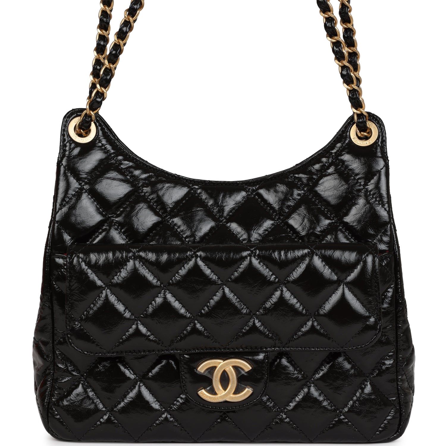 Chanel CC Hobo Bag Black Shiny Crumpled Calfskin Gold Hardware
