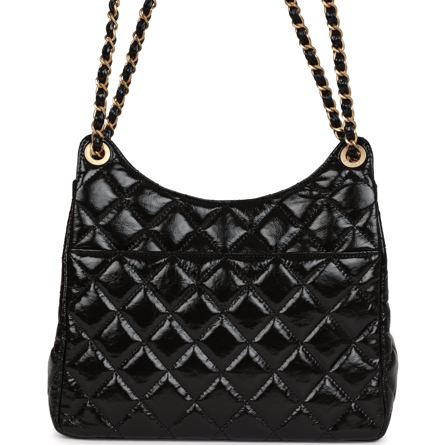 Chanel CC Hobo Bag Black Shiny Crumpled Calfskin Gold Hardware