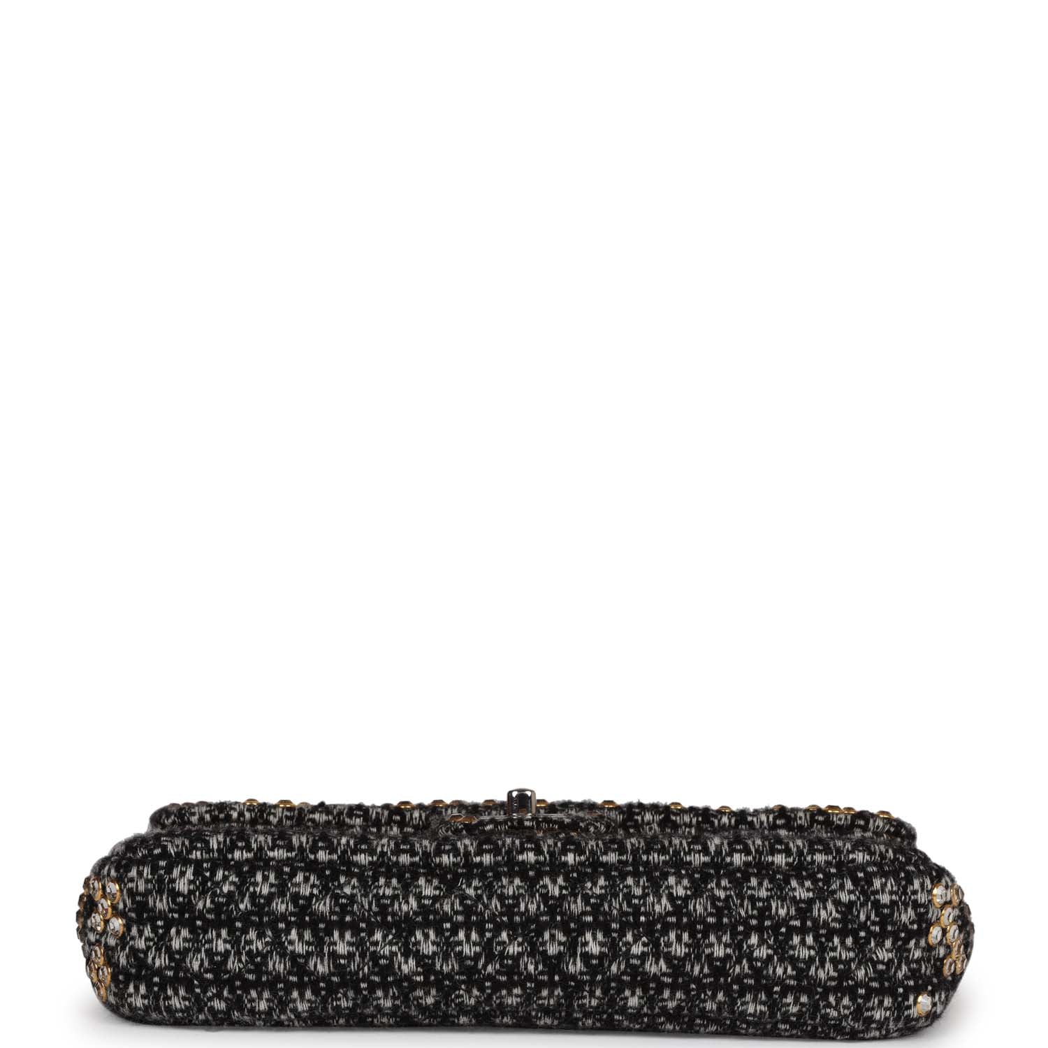 Chanel Medium Single Flap Black and White Tweed With Crystals Silver Hardware