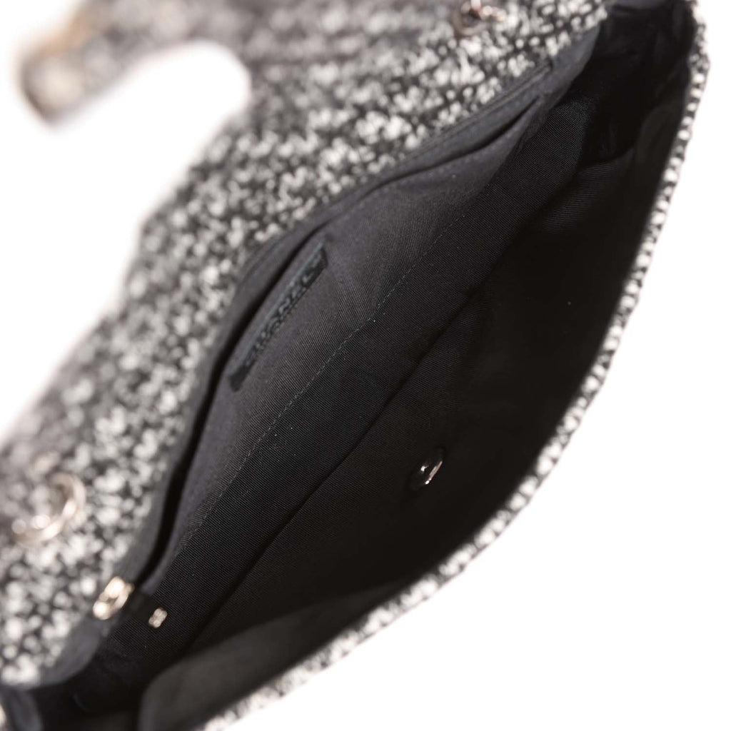 Chanel Medium Single Flap Black and White Tweed With Crystals Silver Hardware