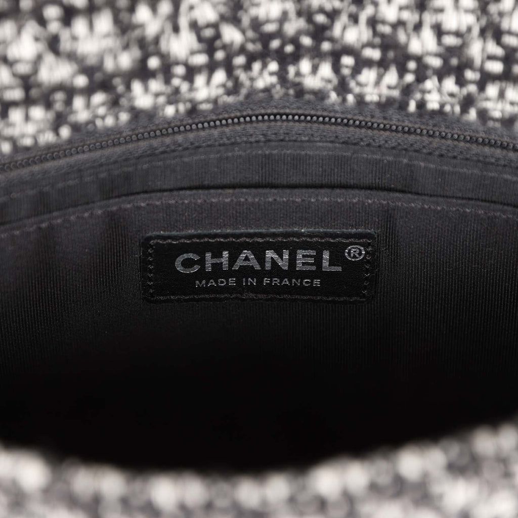 Chanel Medium Single Flap Black and White Tweed With Crystals Silver Hardware