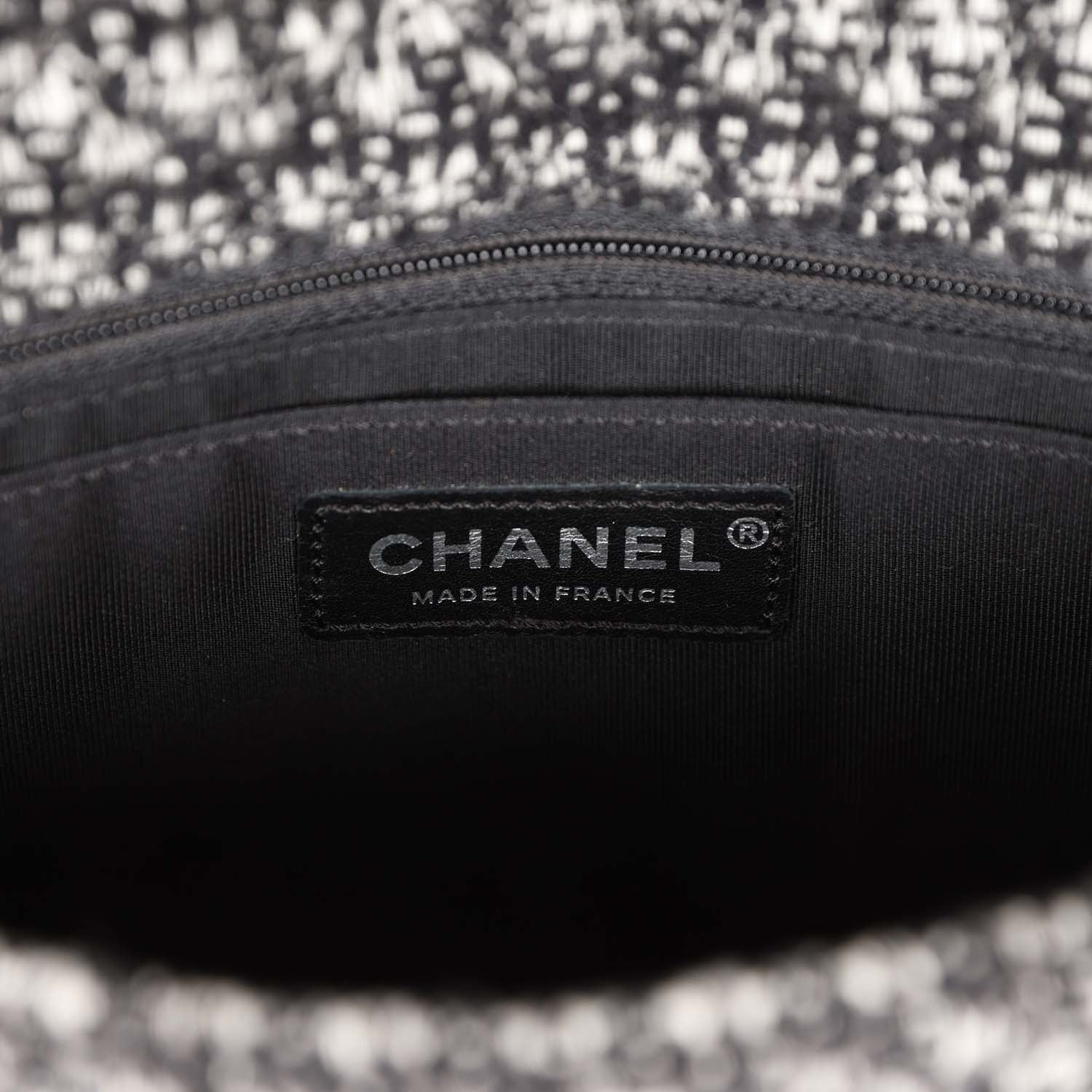 Chanel Medium Single Flap Black and White Tweed With Crystals Silver Hardware