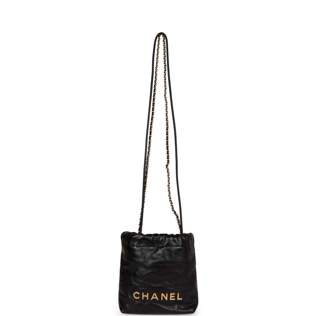 Chanel Mini 22 Bag Black Calfskin and Pearl Antique Gold Hardware