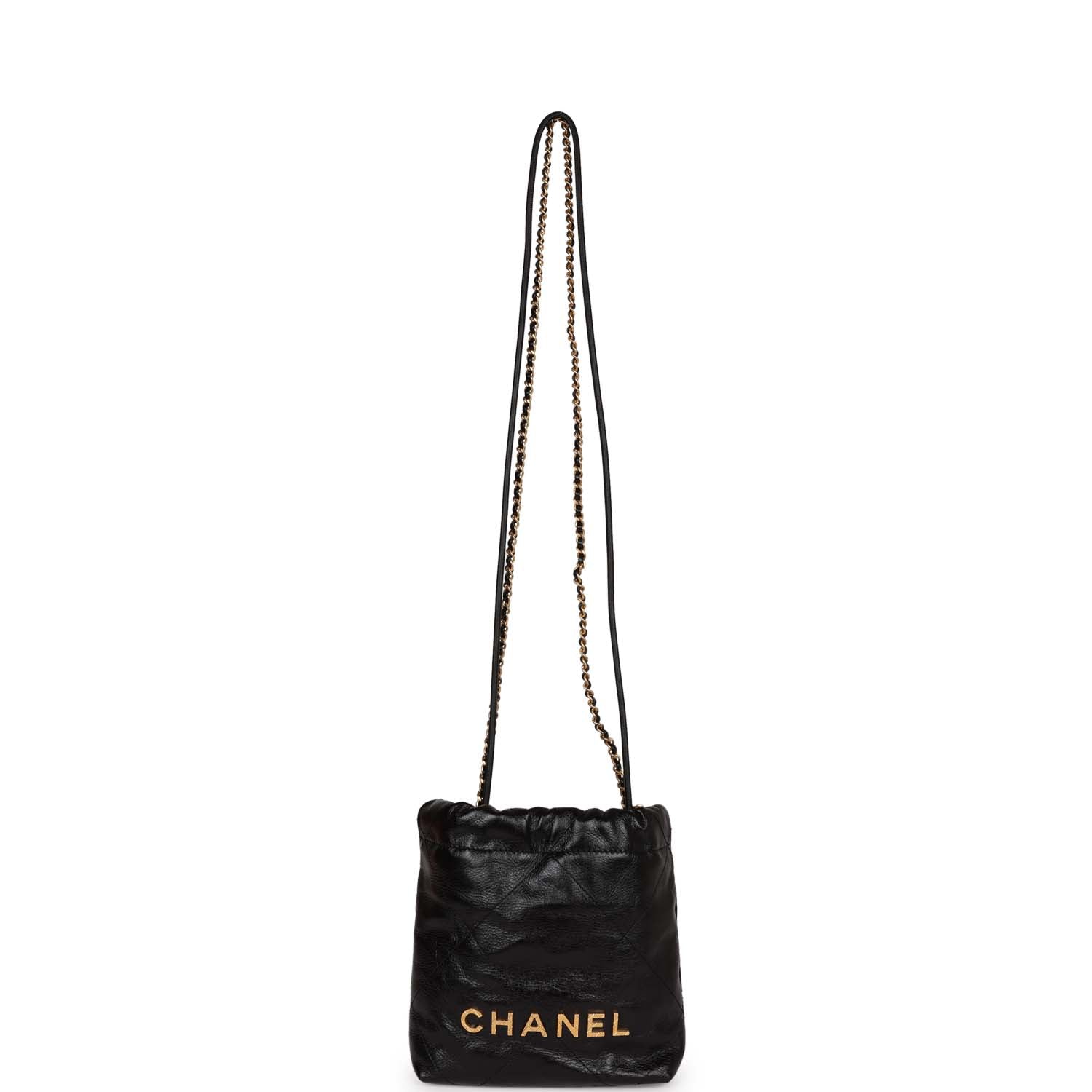 Chanel Mini 22 Bag Black Calfskin and Pearl Antique Gold Hardware