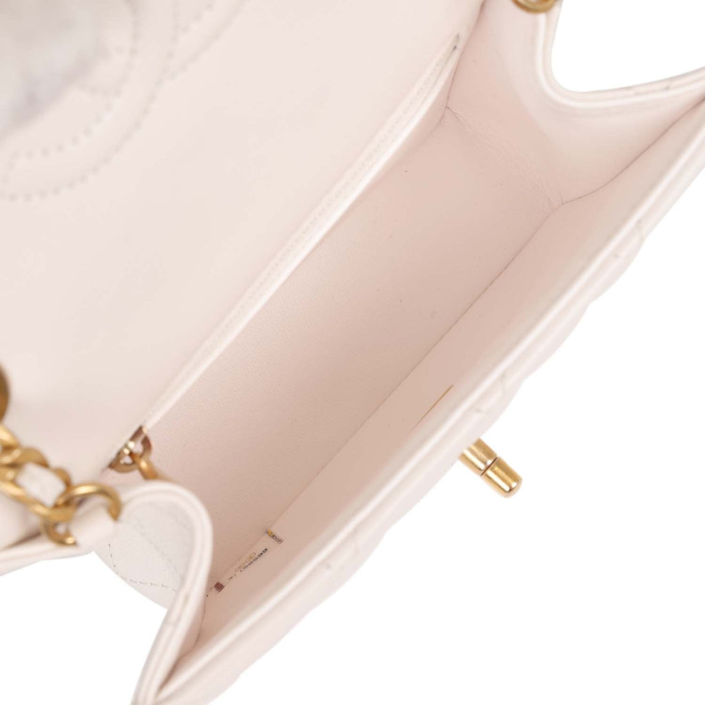 Chanel Mini Sweet Classic Flap White Caviar Aged Gold Hardware
