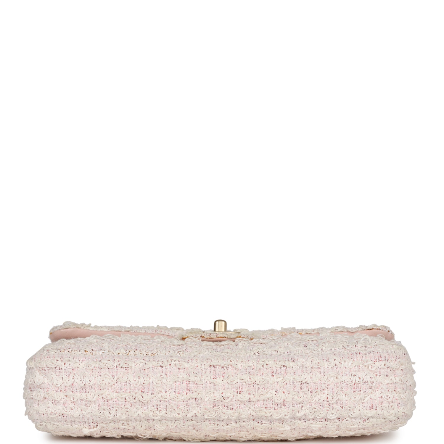 Chanel Medium Single Flap Bag Pink and White Tweed Brushed Gold Hardware