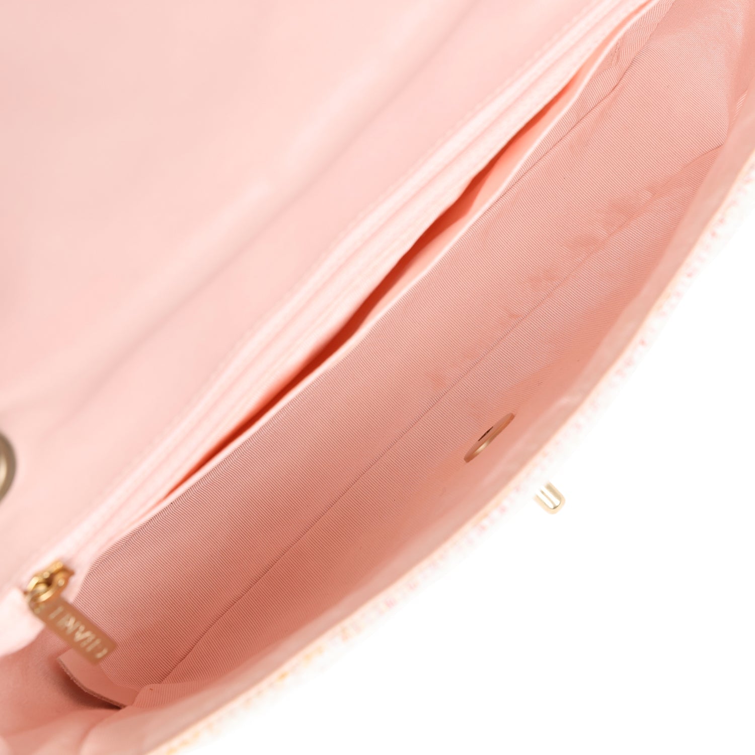 Chanel Medium Single Flap Bag Pink and White Tweed Brushed Gold Hardware